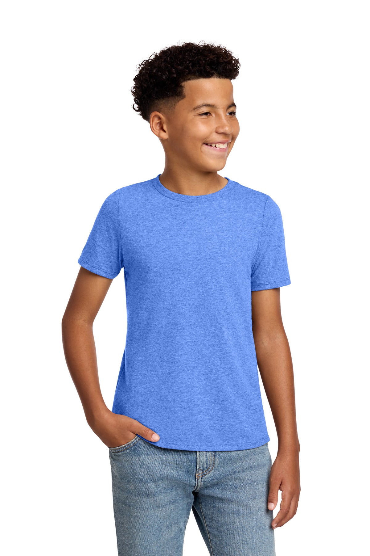 Custom Heathered Royal Youth Perfect Blend CVC Tee DT108Y, personalized by SanCanDo Swag in Argyle, TX