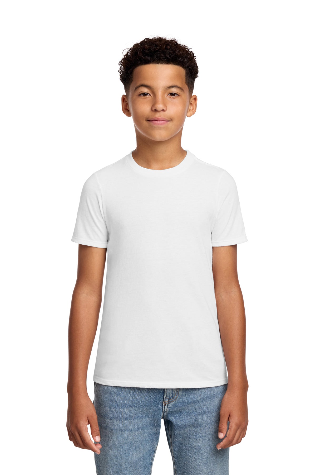 Custom White Youth Perfect Blend CVC Tee DT108Y, personalized by SanCanDo Swag in Argyle, TX