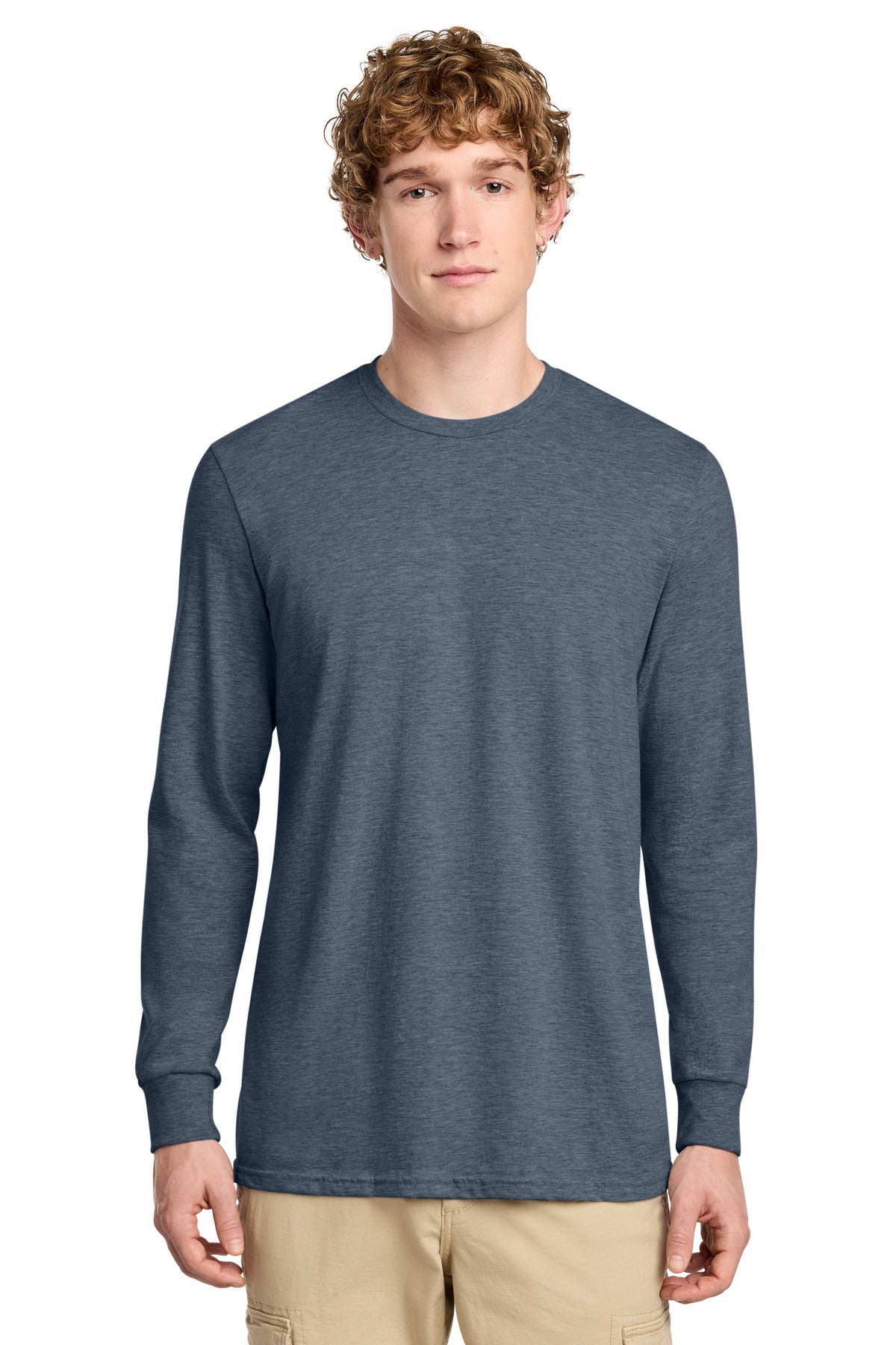Custom Heathered Navy Perfect Blend CVC Long Sleeve Tee DT109, personalized by SanCanDo Swag in Argyle, TX
