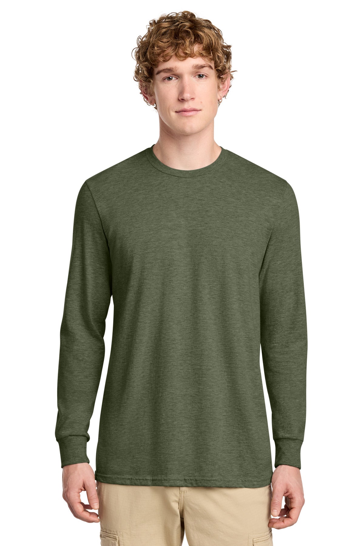 Custom Heathered Olive Perfect Blend CVC Long Sleeve Tee DT109, personalized by SanCanDo Swag in Argyle, TX