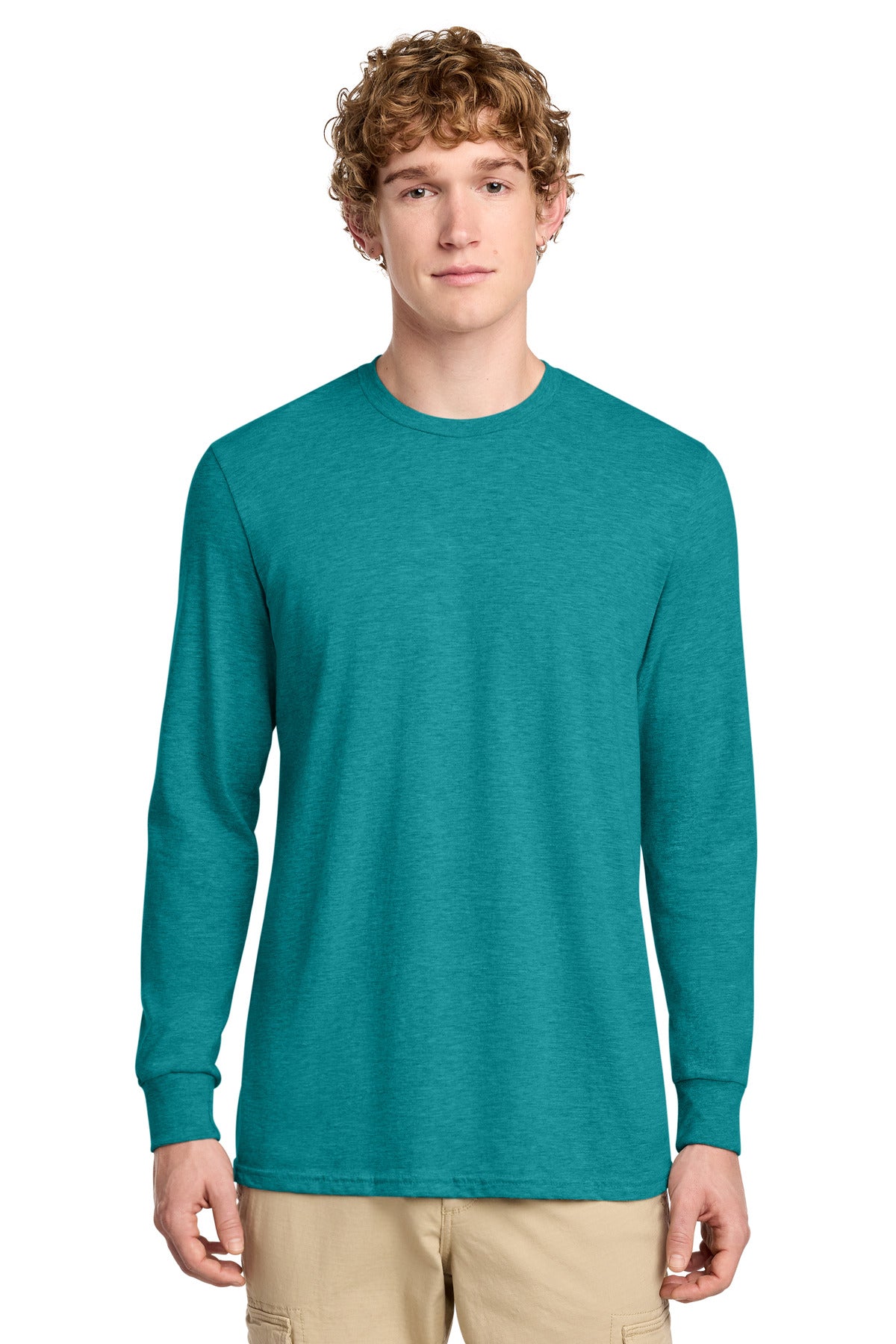 Custom Heathered Teal Perfect Blend CVC Long Sleeve Tee DT109, personalized by SanCanDo Swag in Argyle, TX