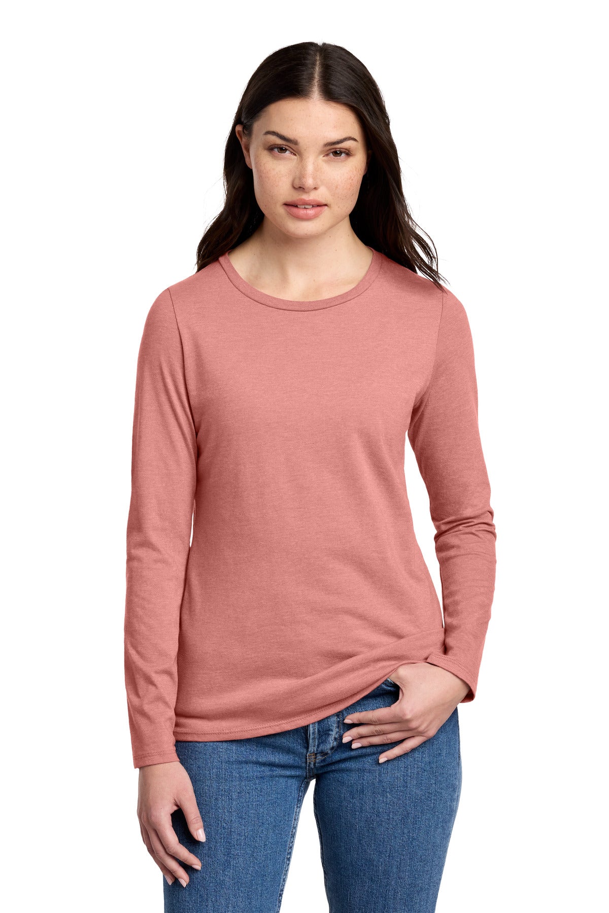 Custom Blush Frost Perfect Blend CVC Long Sleeve Tee DT110, personalized by SanCanDo Swag in Argyle, TX
