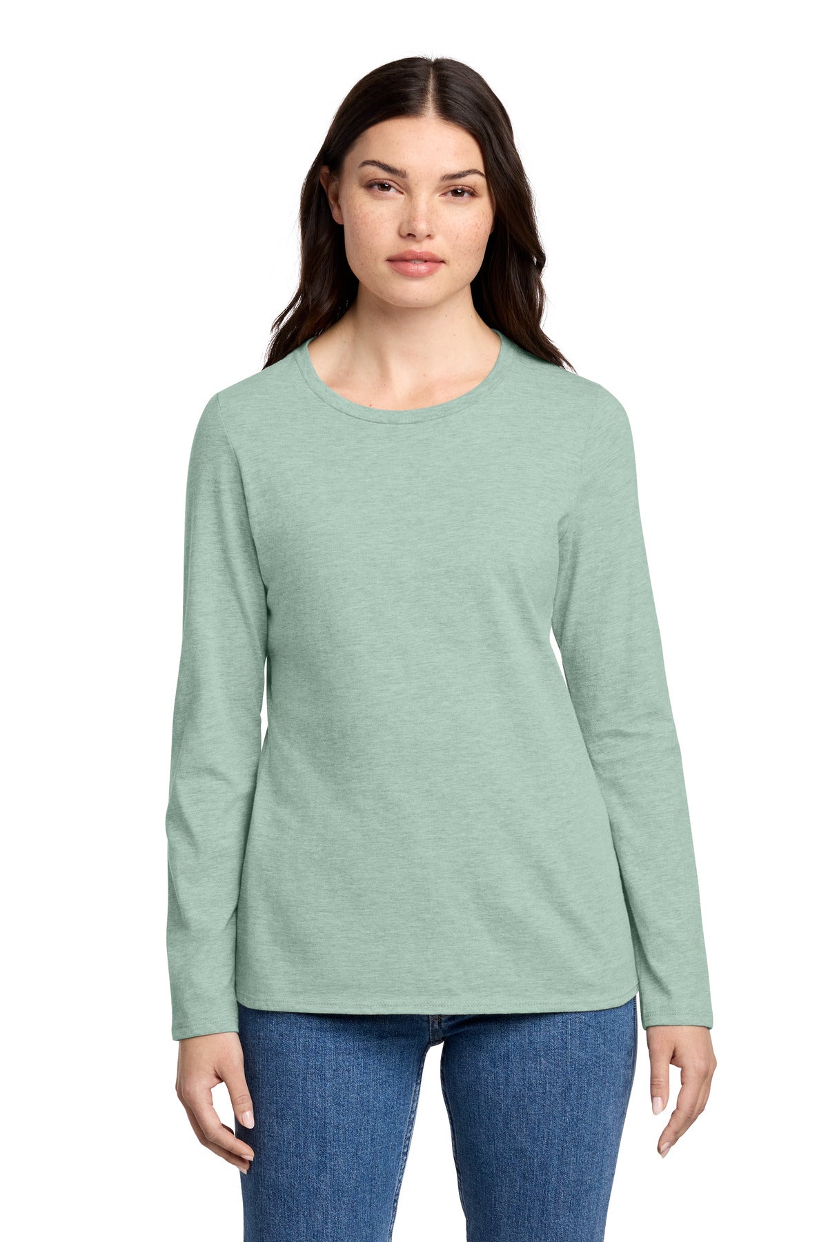 Custom Heathered Dusty Sage Perfect Blend CVC Long Sleeve Tee DT110, personalized by SanCanDo Swag in Argyle, TX