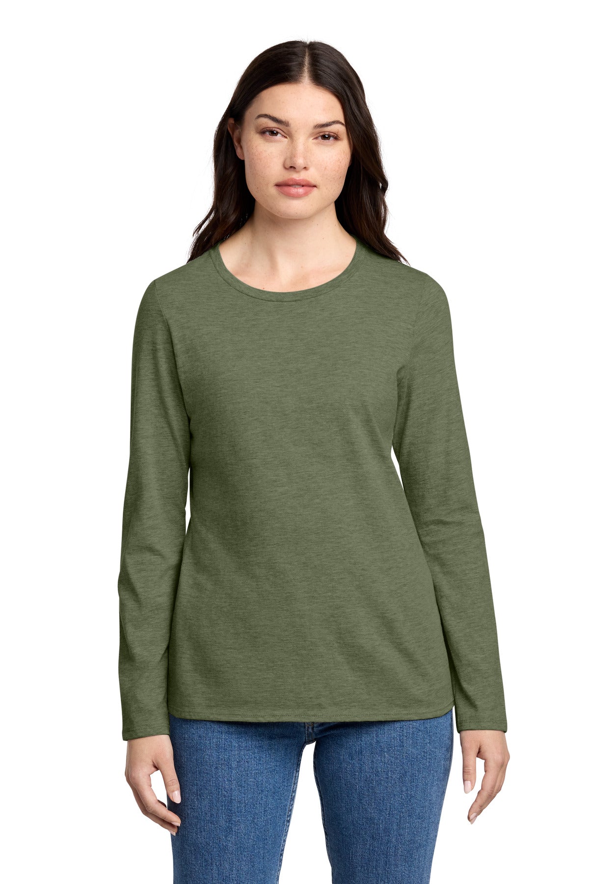 Custom Heathered Olive Perfect Blend CVC Long Sleeve Tee DT110, personalized by SanCanDo Swag in Argyle, TX