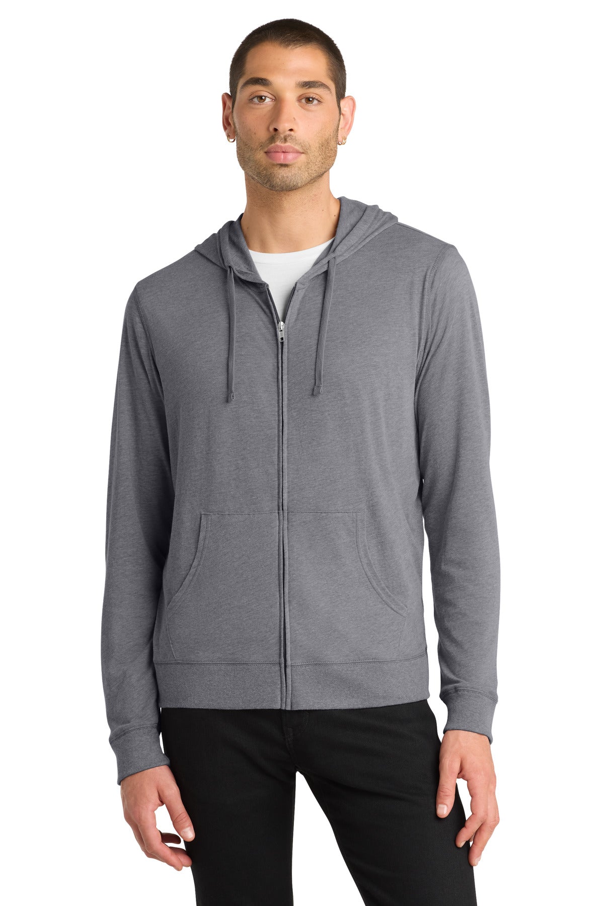 Custom Dark Heather Grey Jersey Full-Zip Hoodie DT1100, personalized by SanCanDo Swag in Argyle, TX