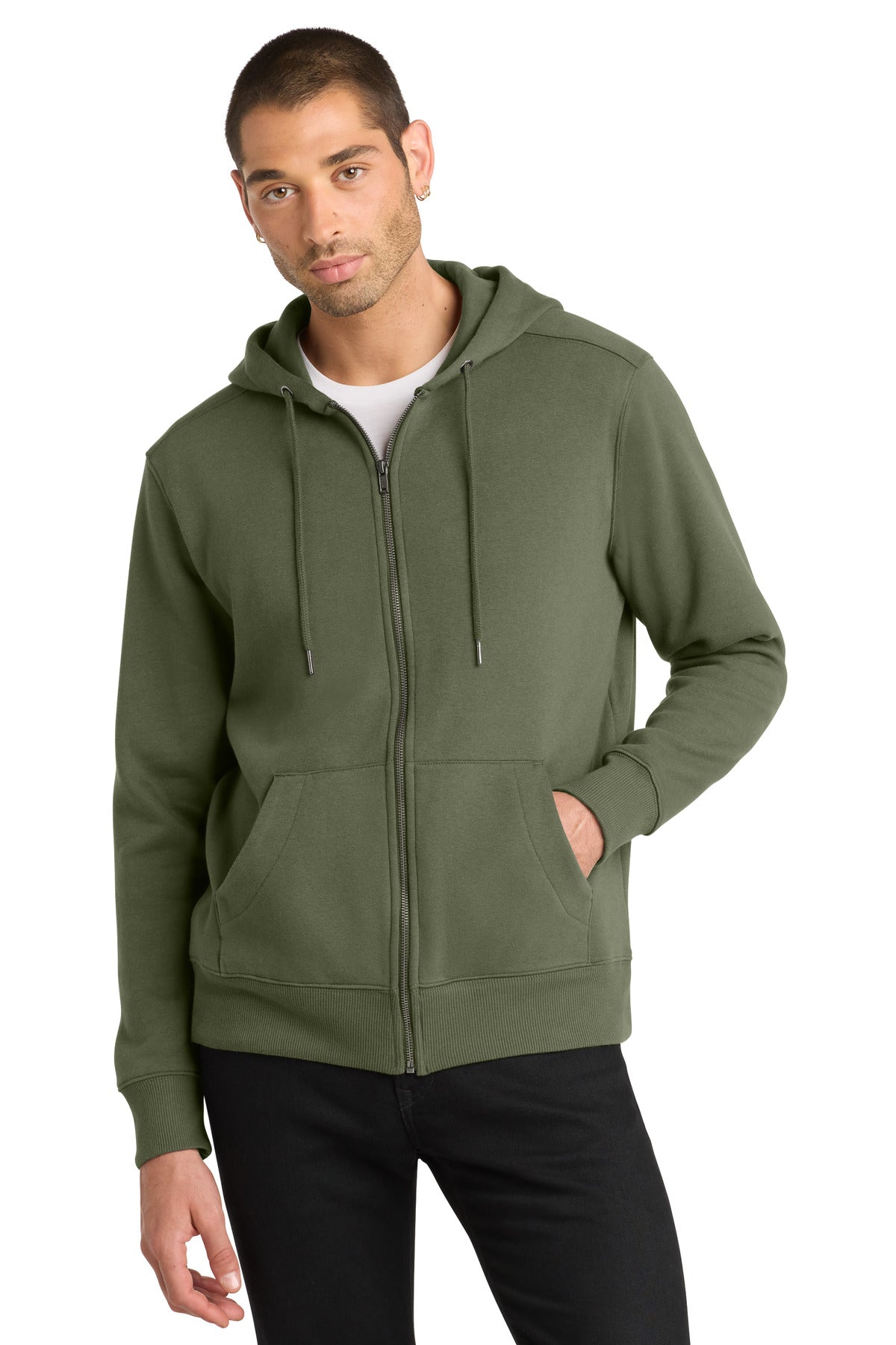 Custom Military Green Perfect Weight Fleece Full-Zip Hoodie DT1103, personalized by SanCanDo Swag in Argyle, TX