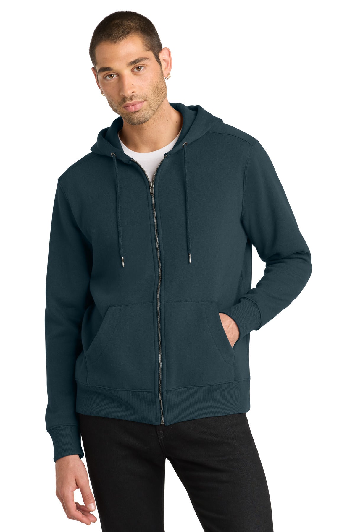 Custom New Navy Perfect Weight Fleece Full-Zip Hoodie DT1103, personalized by SanCanDo Swag in Argyle, TX