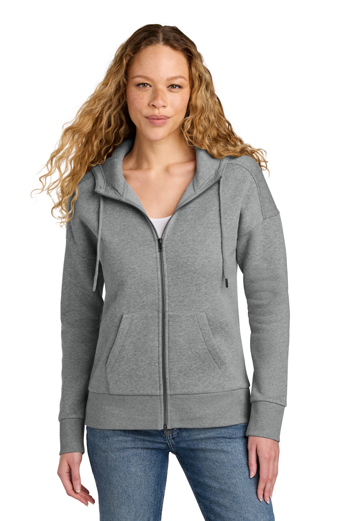 Custom Heathered Steel Drop Shoulder Full-Zip Hoodie DT1104, personalized by SanCanDo Swag in Argyle, TX