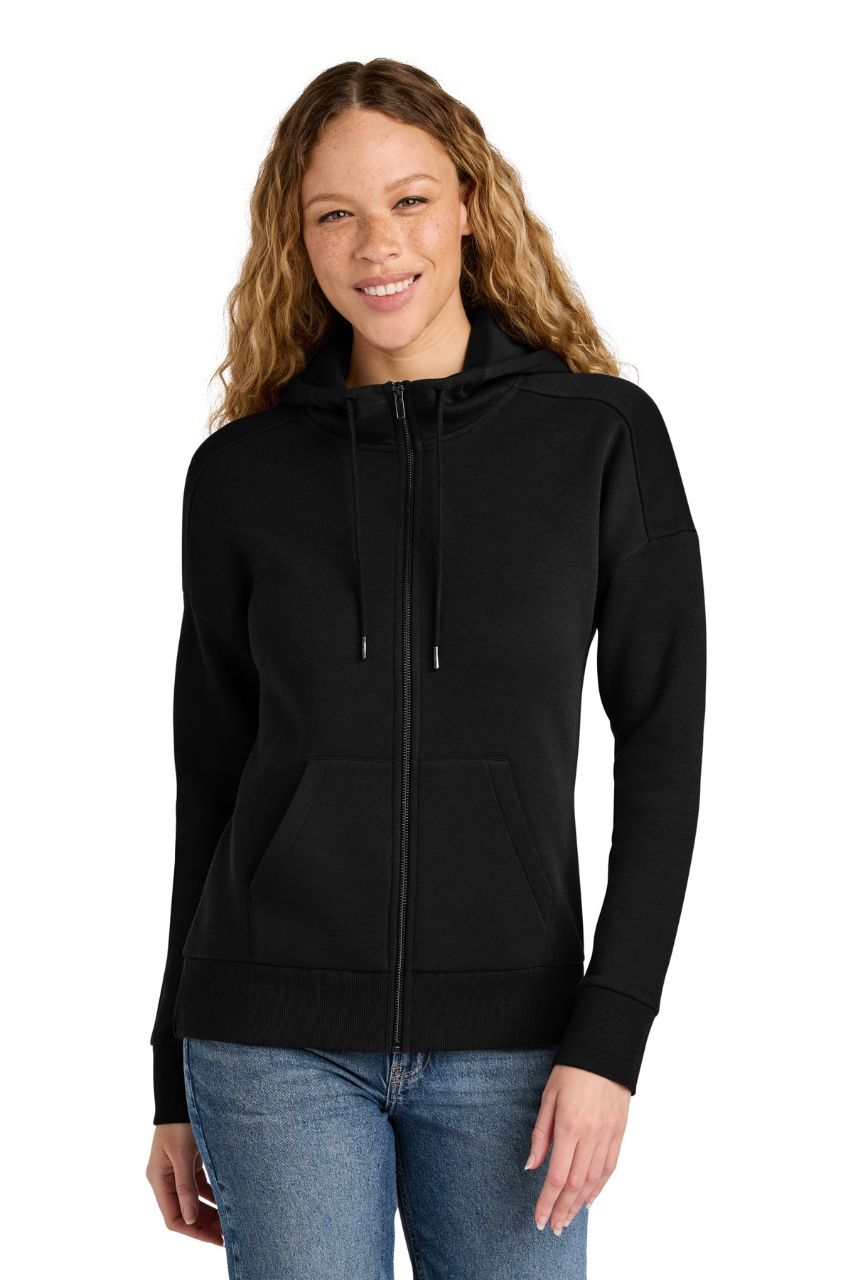 Custom Jet Black Drop Shoulder Full-Zip Hoodie DT1104, personalized by SanCanDo Swag in Argyle, TX
