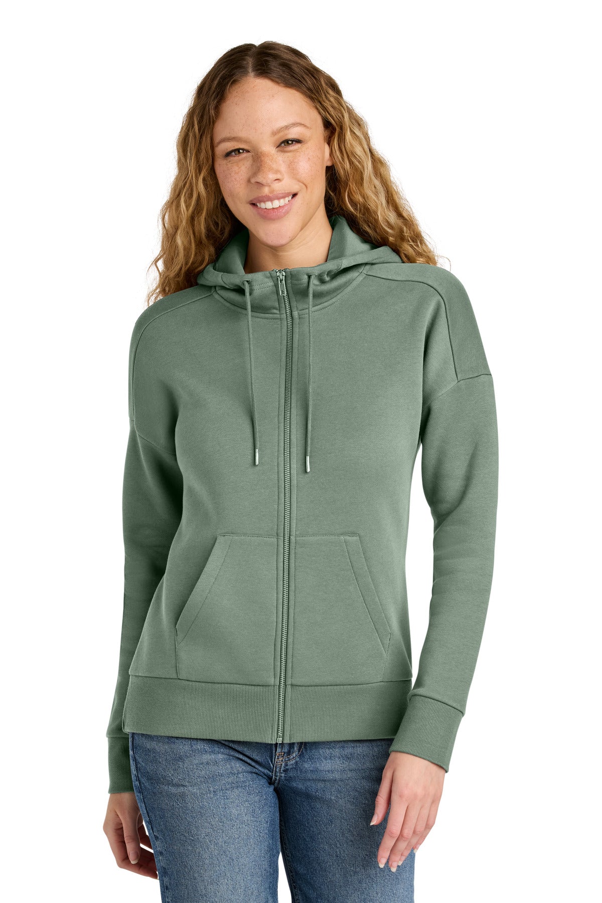 Custom Laurel Green Drop Shoulder Full-Zip Hoodie DT1104, personalized by SanCanDo Swag in Argyle, TX