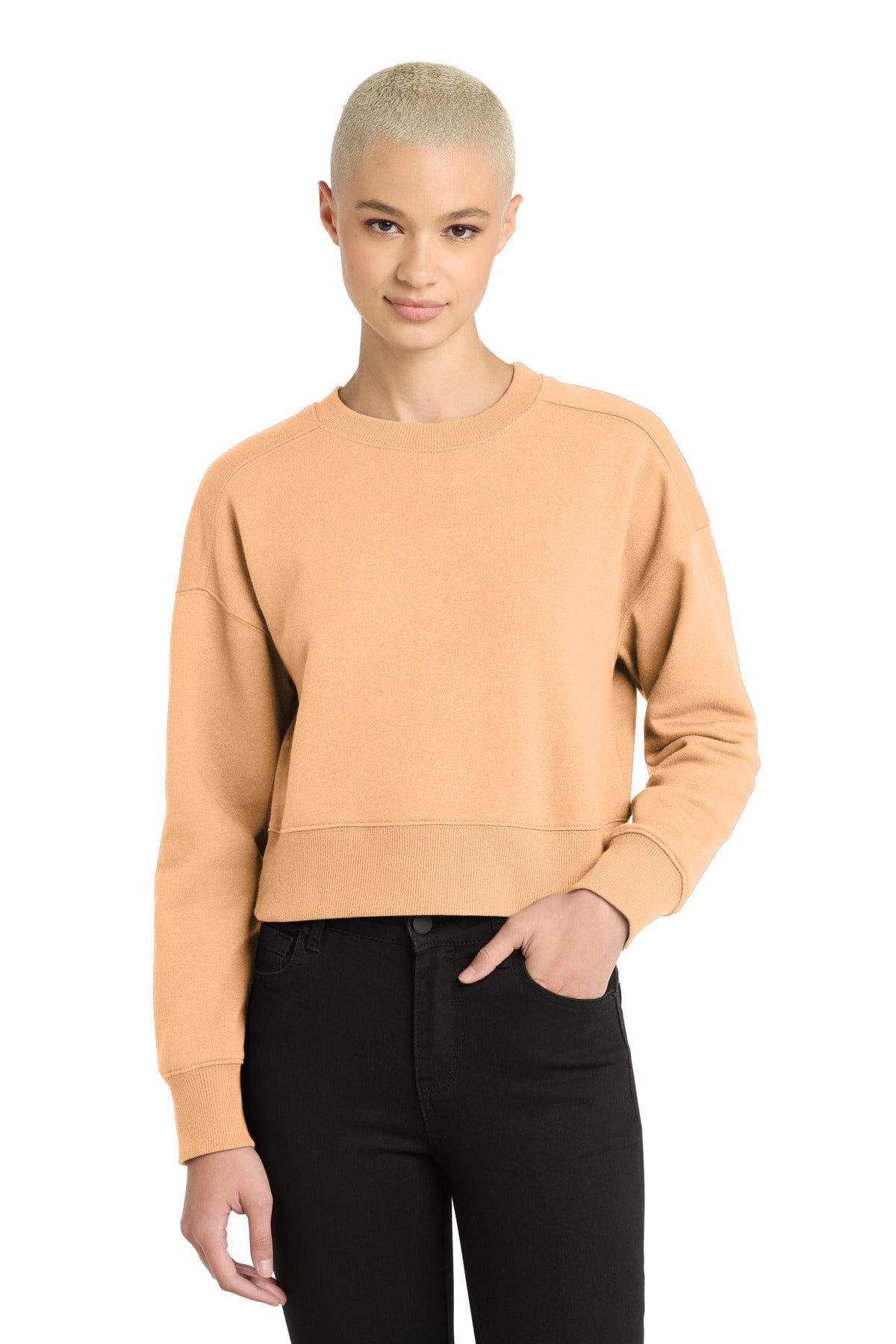 Custom Apricot Perfect Weight Fleece Cropped Crew DT1105, personalized by SanCanDo Swag in Argyle, TX
