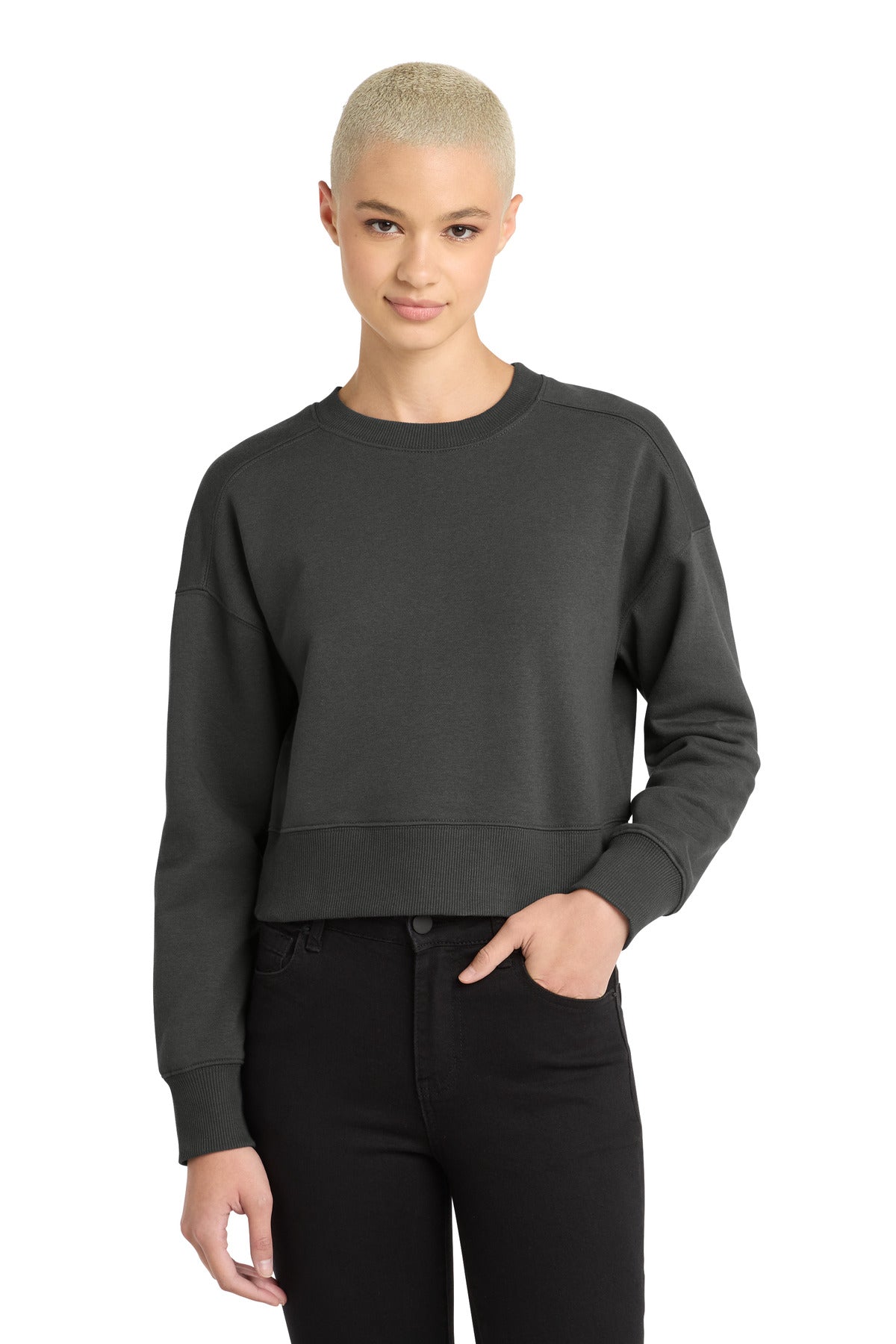 Custom Charcoal Perfect Weight Fleece Cropped Crew DT1105, personalized by SanCanDo Swag in Argyle, TX