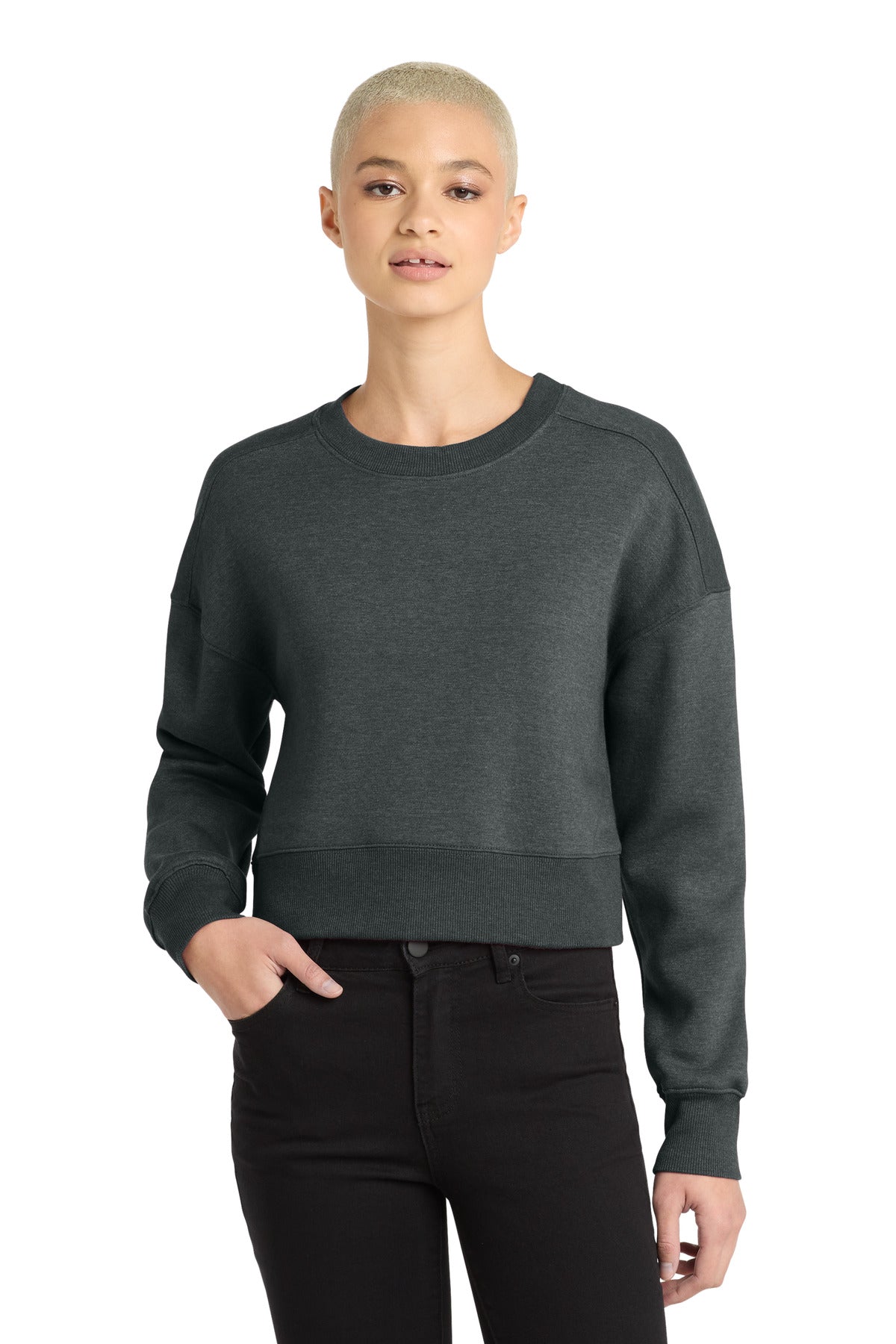 Custom Heathered Charcoal Perfect Weight Fleece Cropped Crew DT1105, personalized by SanCanDo Swag in Argyle, TX