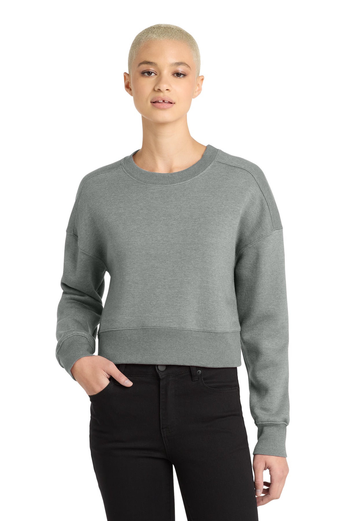 Custom Heathered Steel Perfect Weight Fleece Cropped Crew DT1105, personalized by SanCanDo Swag in Argyle, TX