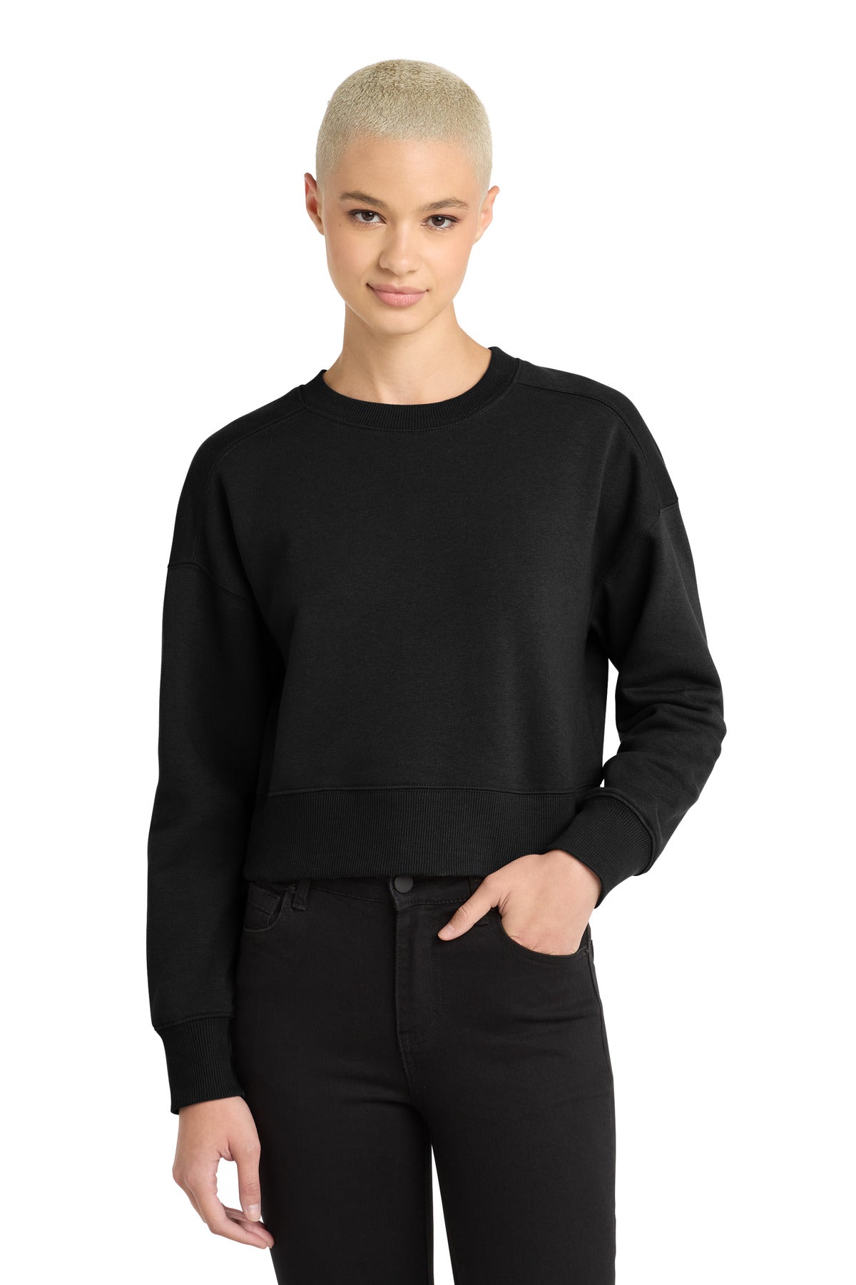 Custom Jet Black Perfect Weight Fleece Cropped Crew DT1105, personalized by SanCanDo Swag in Argyle, TX