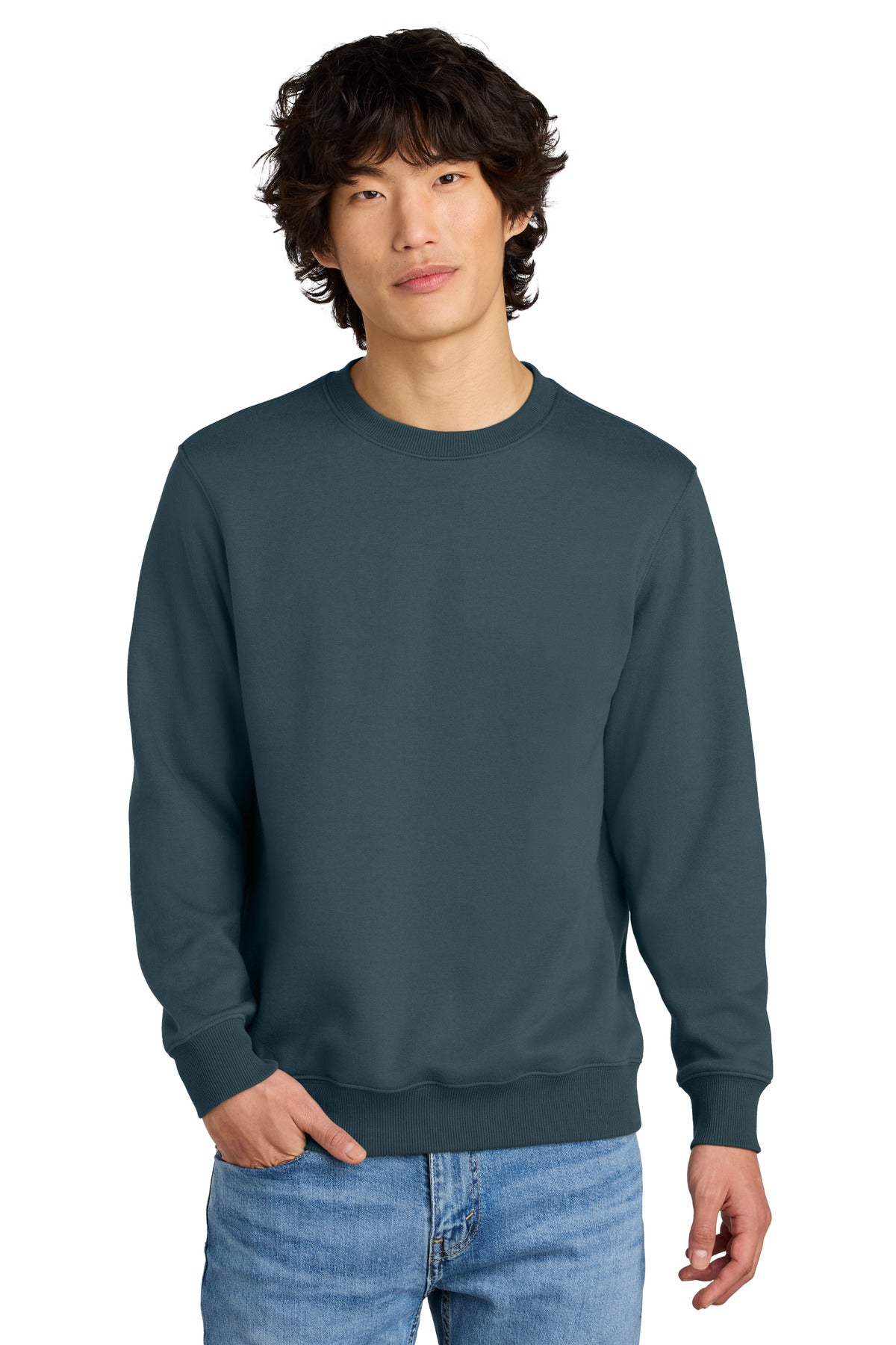 Custom Deep Steel Blue Perfect Weight Fleece Crew DT1106, personalized by SanCanDo Swag in Argyle, TX
