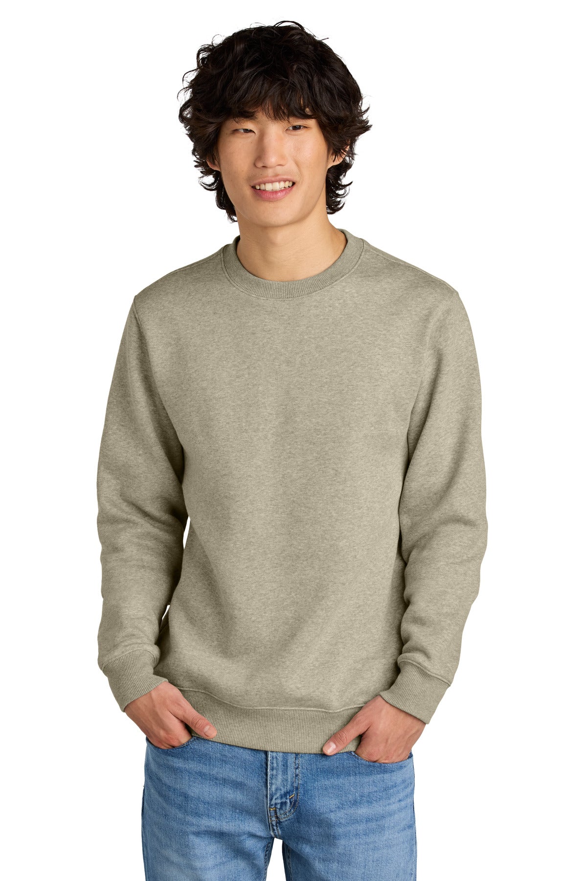 Custom Heathered Latte Perfect Weight Fleece Crew DT1106, personalized by SanCanDo Swag in Argyle, TX