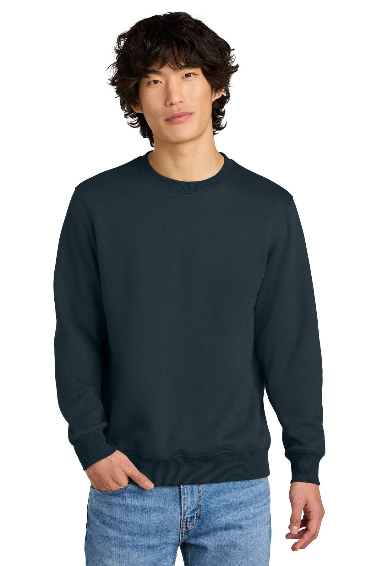 Custom New Navy Perfect Weight Fleece Crew DT1106, personalized by SanCanDo Swag in Argyle, TX