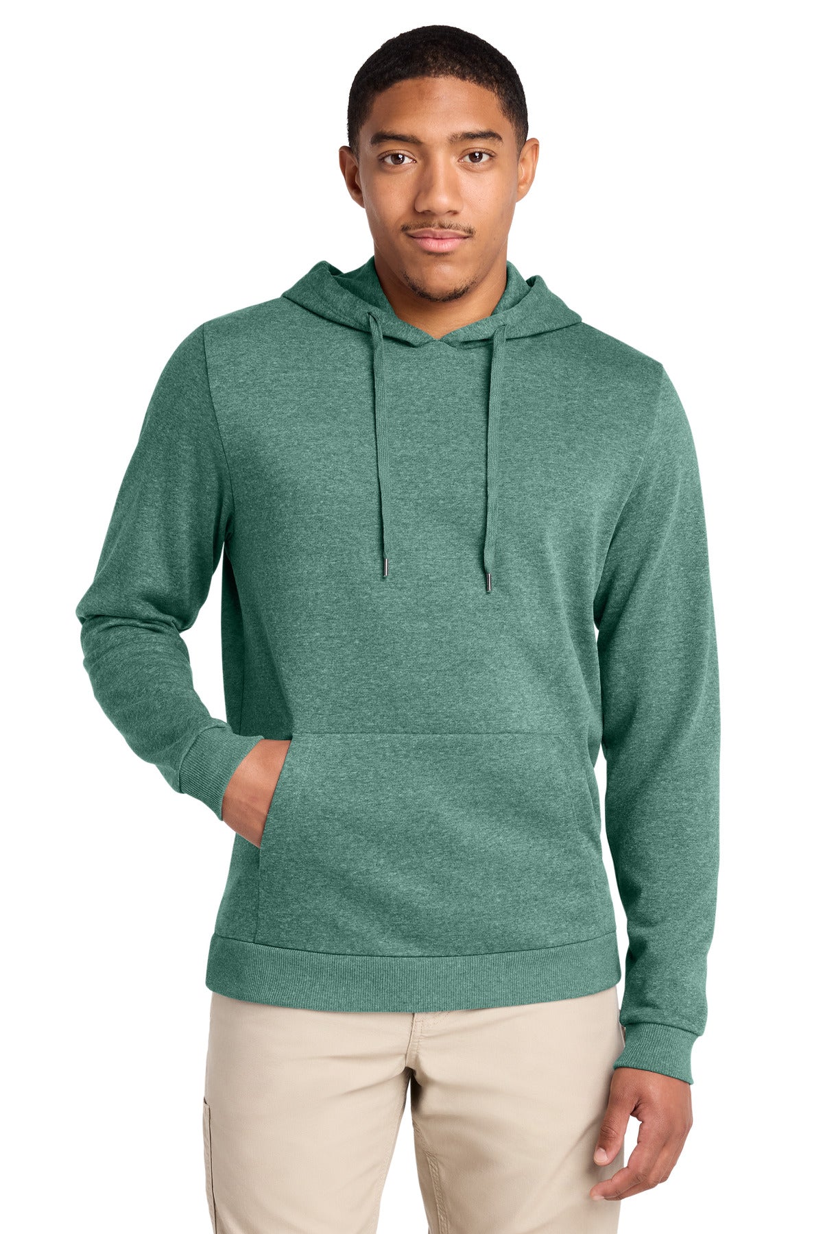 Custom Heathered Eucalyptus Blue Perfect Tri Fleece Pullover Hoodie DT1300, personalized by SanCanDo Swag in Argyle, TX