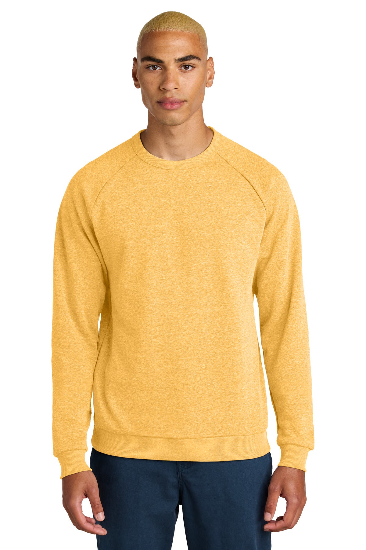 Custom Ochre Yellow Heather Perfect Tri Fleece Crewneck DT1304, personalized by SanCanDo Swag in Argyle, TX