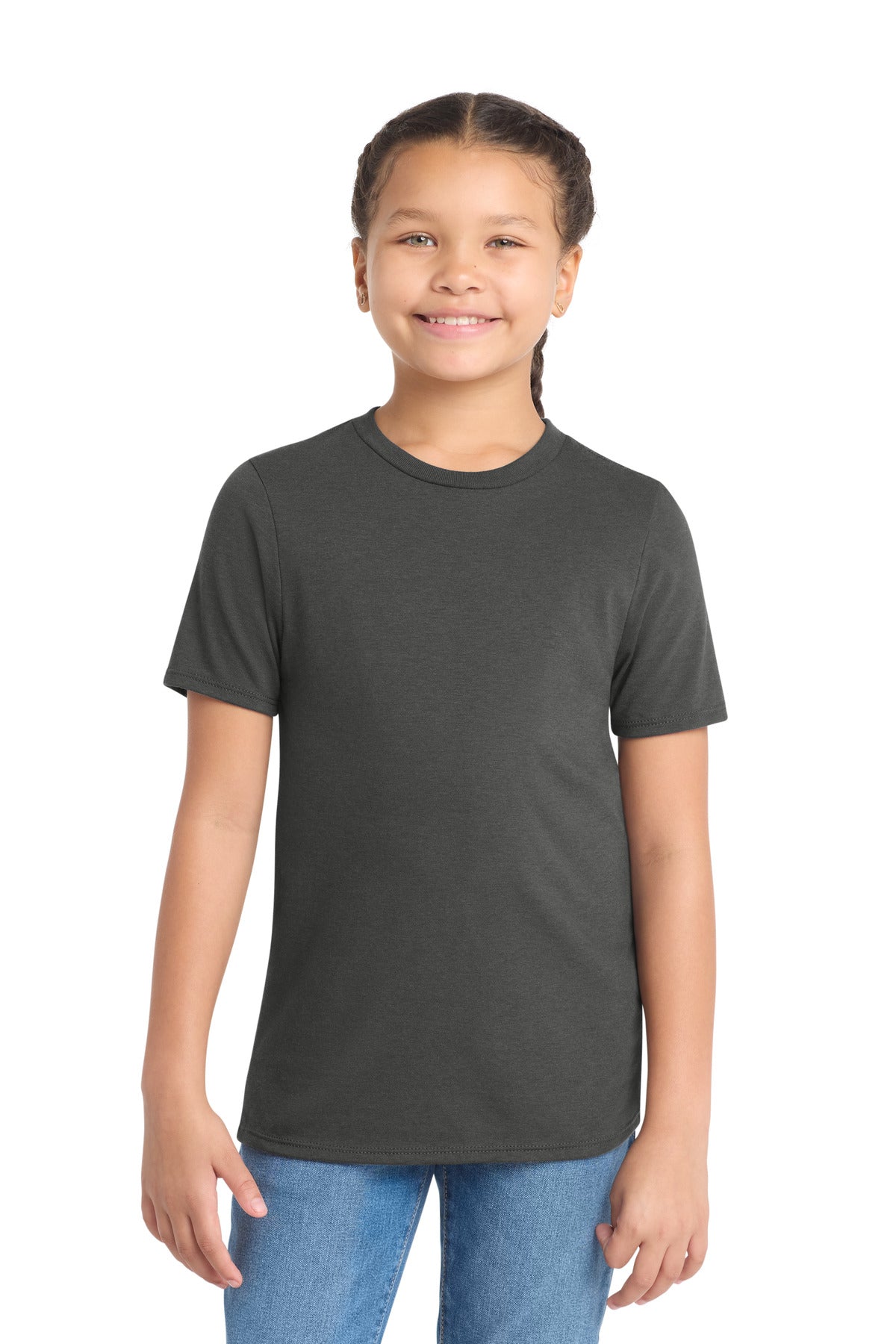 Custom Charcoal Youth Perfect Tri Tee DT130Y, personalized by SanCanDo Swag in Argyle, TX