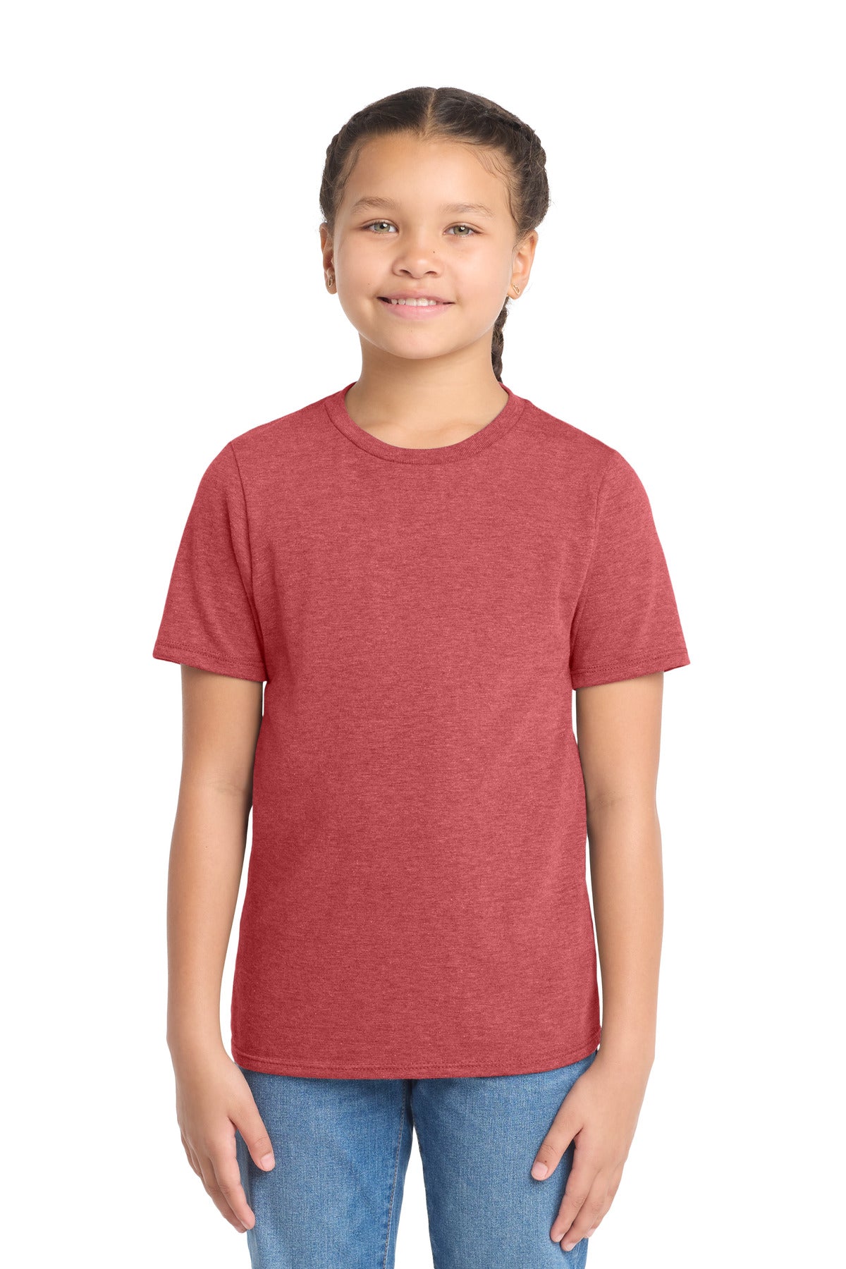 Custom Red Frost Youth Perfect Tri Tee DT130Y, personalized by SanCanDo Swag in Argyle, TX
