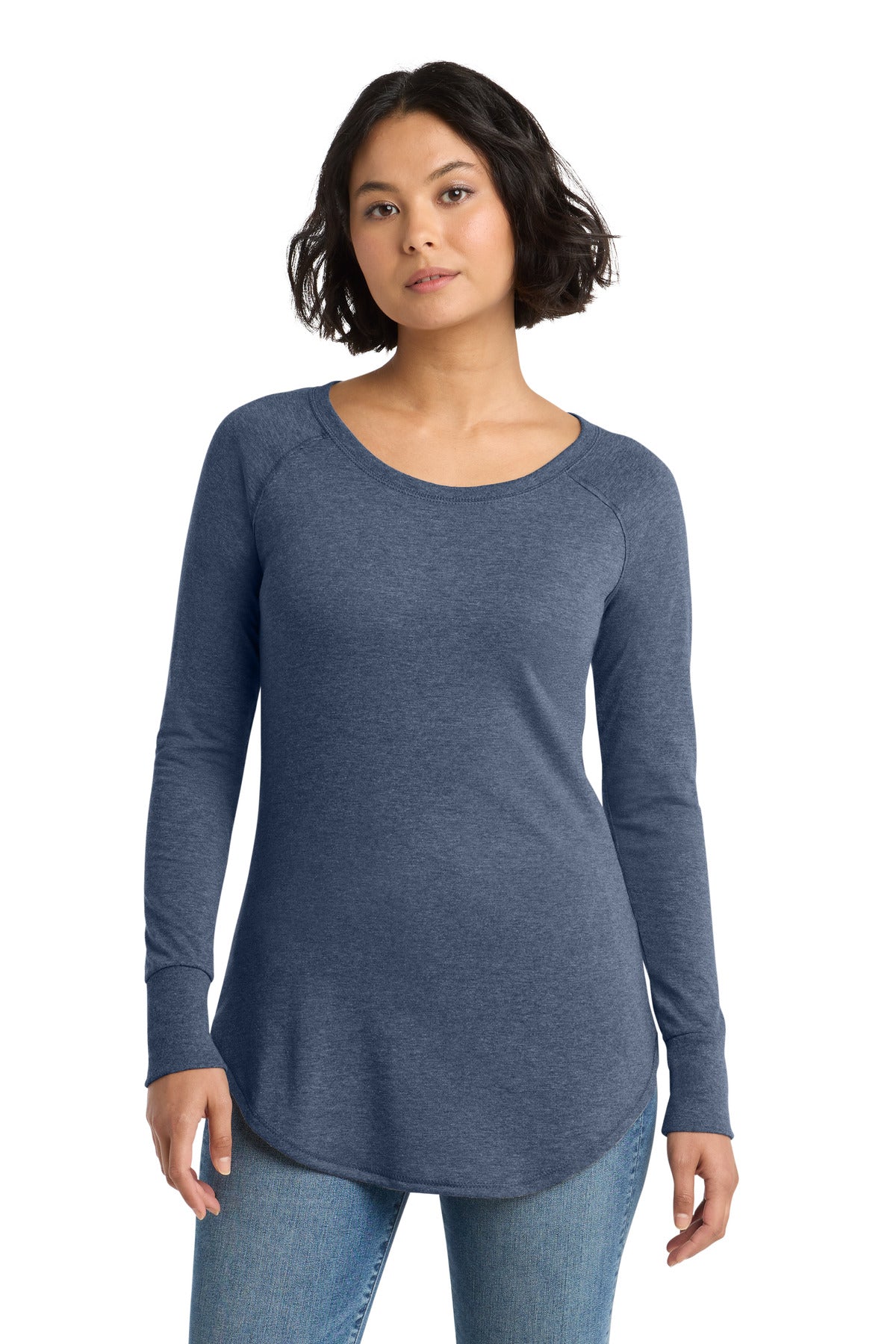 Custom Navy Frost Perfect Tri Long Sleeve Tunic Tee DT132L, personalized by SanCanDo Swag in Argyle, TX