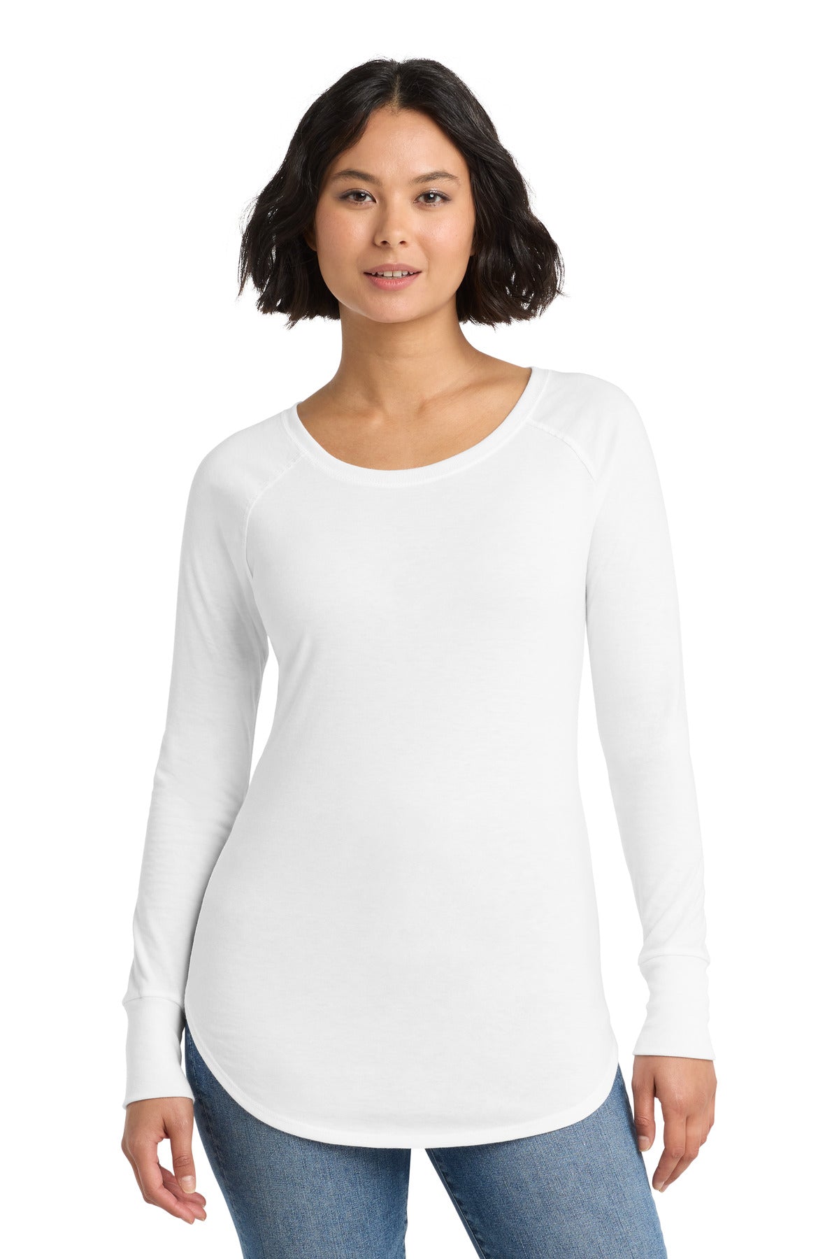 Custom White Perfect Tri Long Sleeve Tunic Tee DT132L, personalized by SanCanDo Swag in Argyle, TX