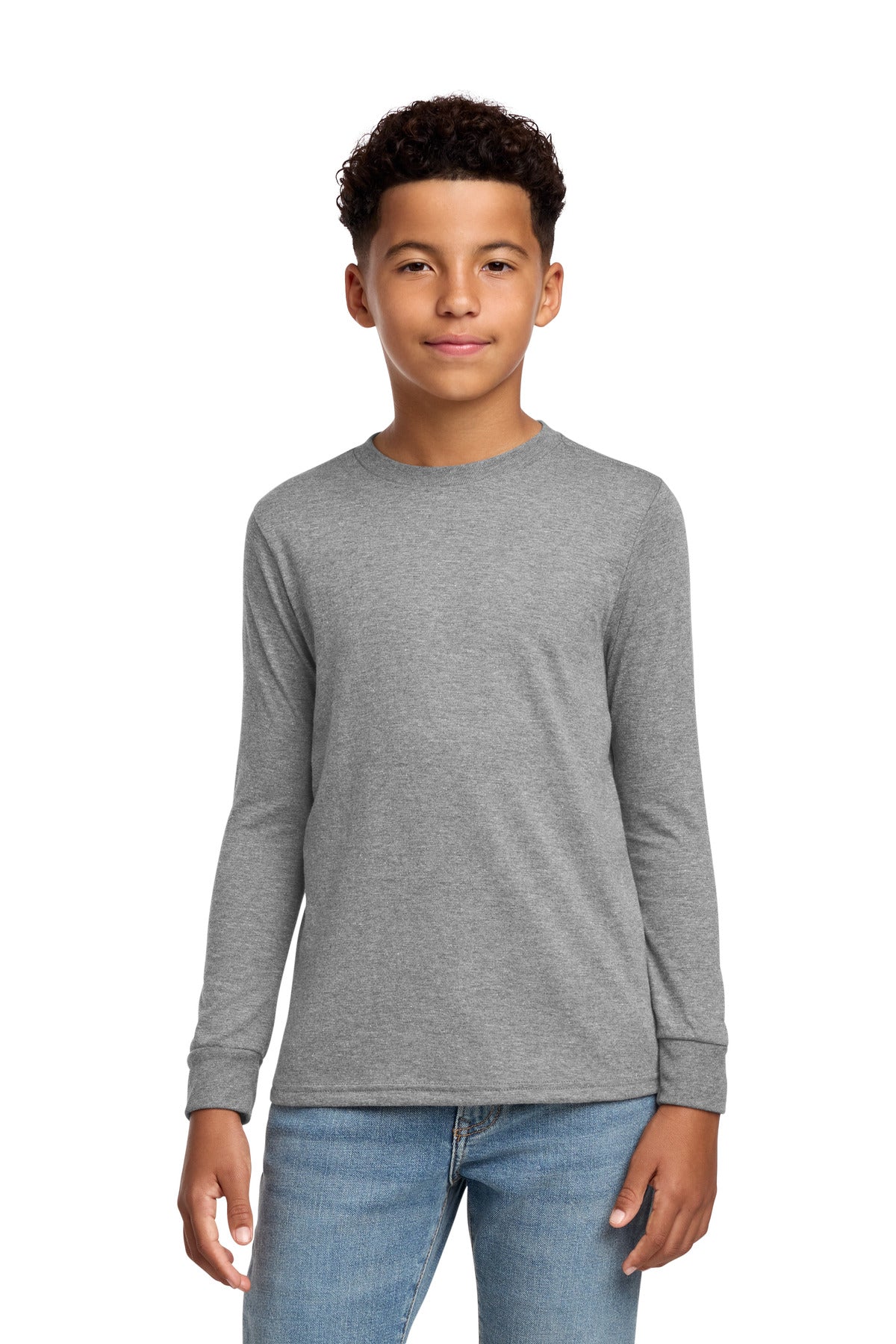 Custom Grey Frost Youth Perfect Tri Long Sleeve Tee DT132Y, personalized by SanCanDo Swag in Argyle, TX