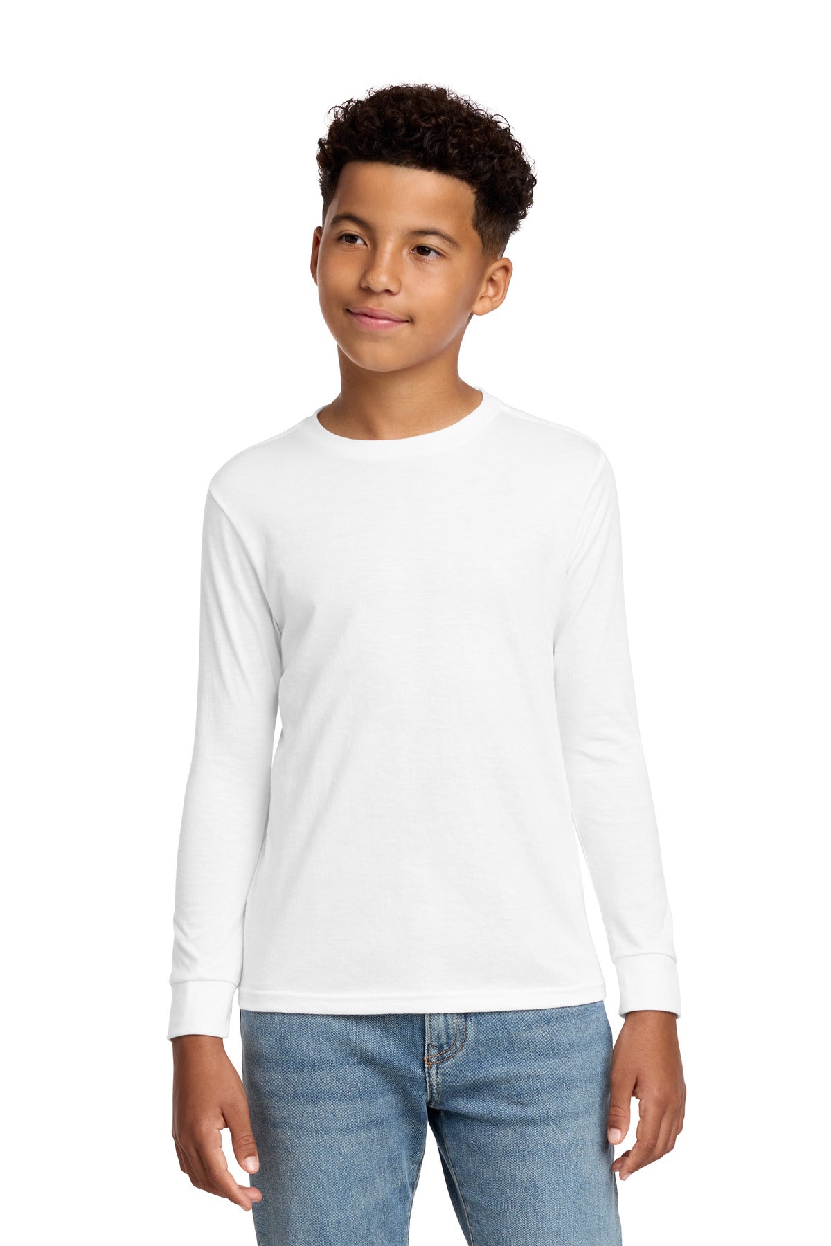 Custom White Youth Perfect Tri Long Sleeve Tee DT132Y, personalized by SanCanDo Swag in Argyle, TX