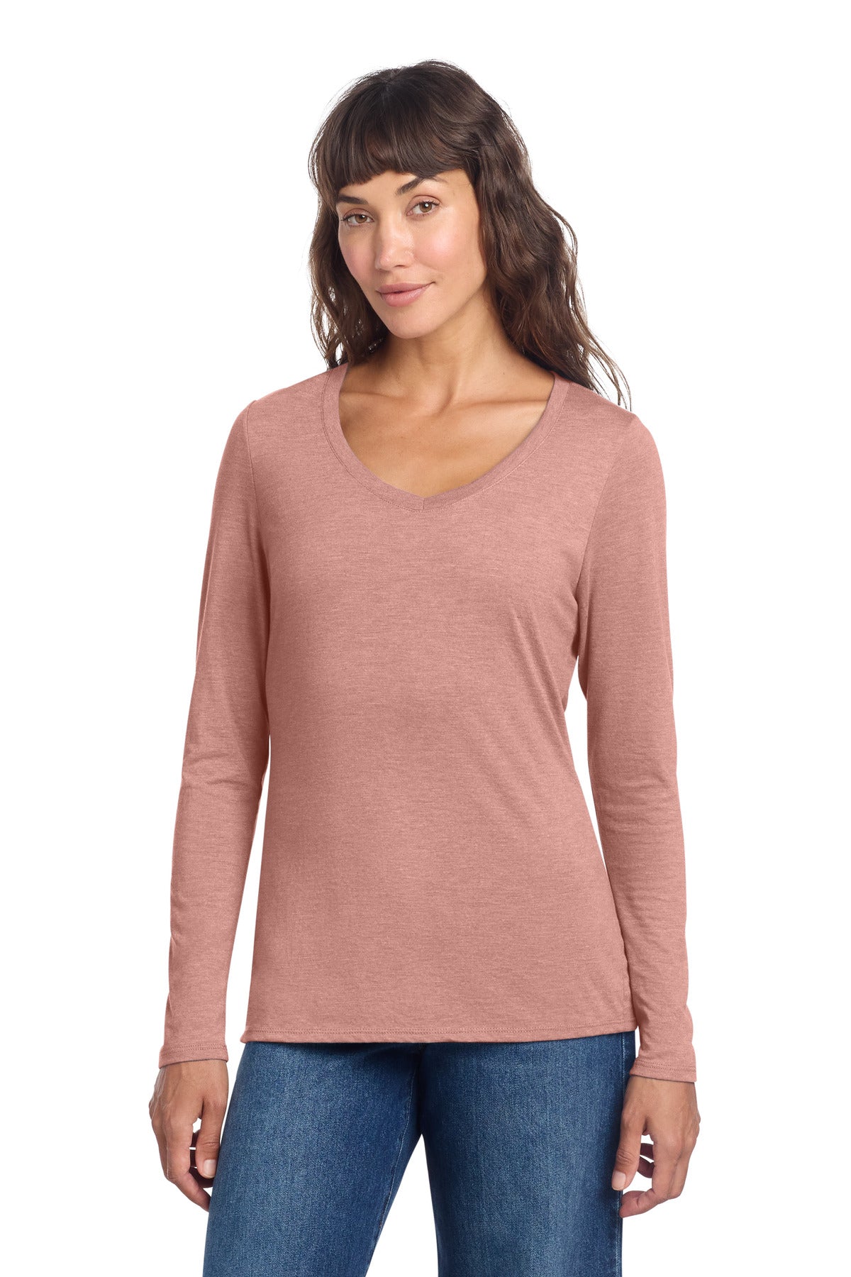 Custom Blush Frost Perfect Tri Long Sleeve V-Neck Tee DT135, personalized by SanCanDo Swag in Argyle, TX