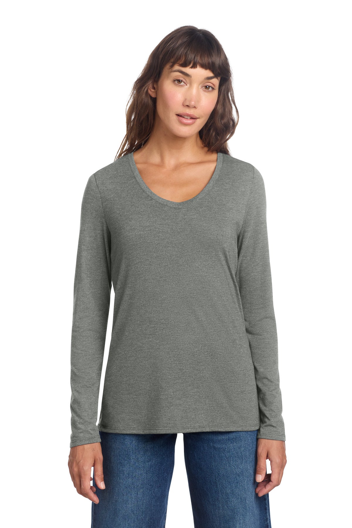 Custom Heathered Charcoal Perfect Tri Long Sleeve V-Neck Tee DT135, personalized by SanCanDo Swag in Argyle, TX