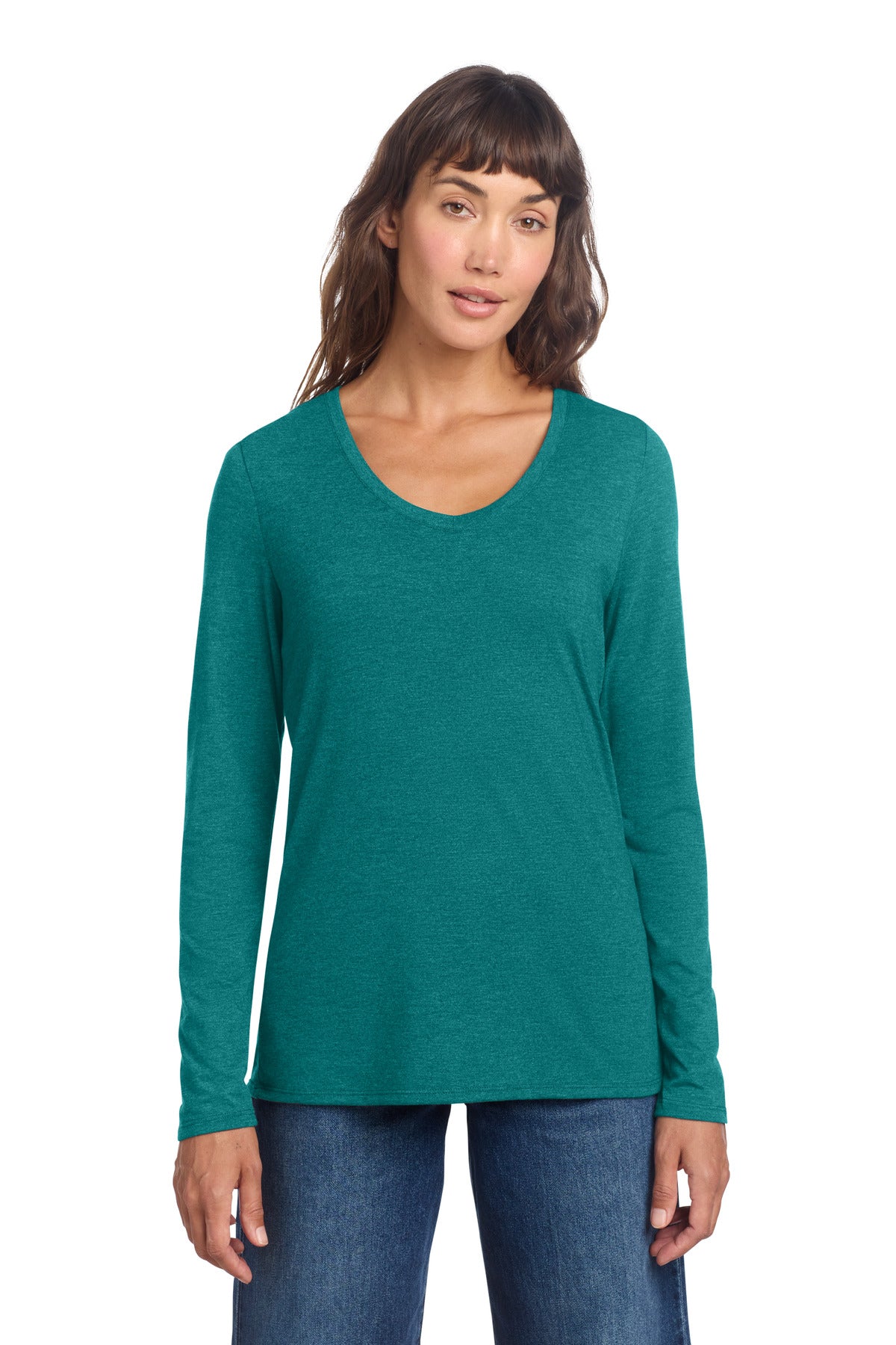 Custom Heathered Teal Perfect Tri Long Sleeve V-Neck Tee DT135, personalized by SanCanDo Swag in Argyle, TX