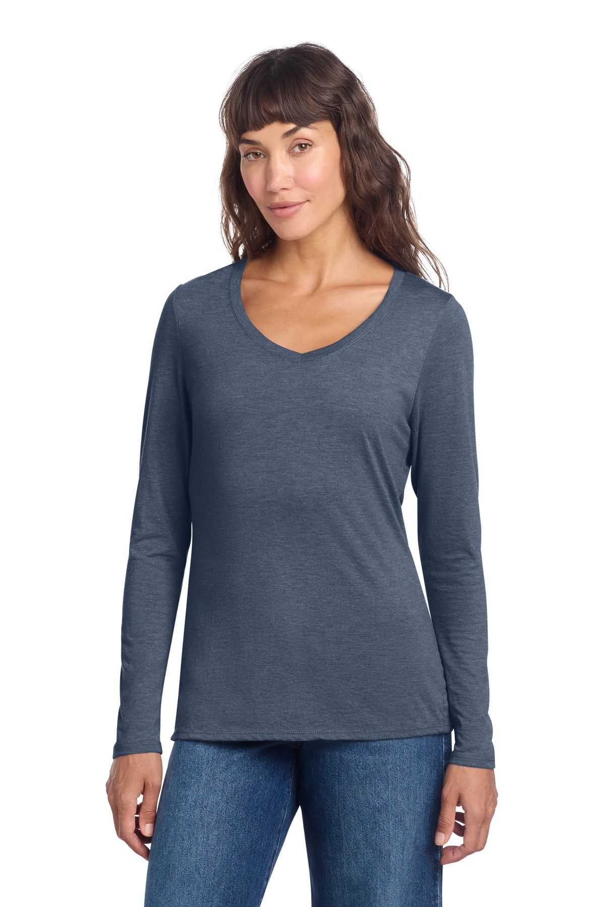 Custom Navy Frost Perfect Tri Long Sleeve V-Neck Tee DT135, personalized by SanCanDo Swag in Argyle, TX