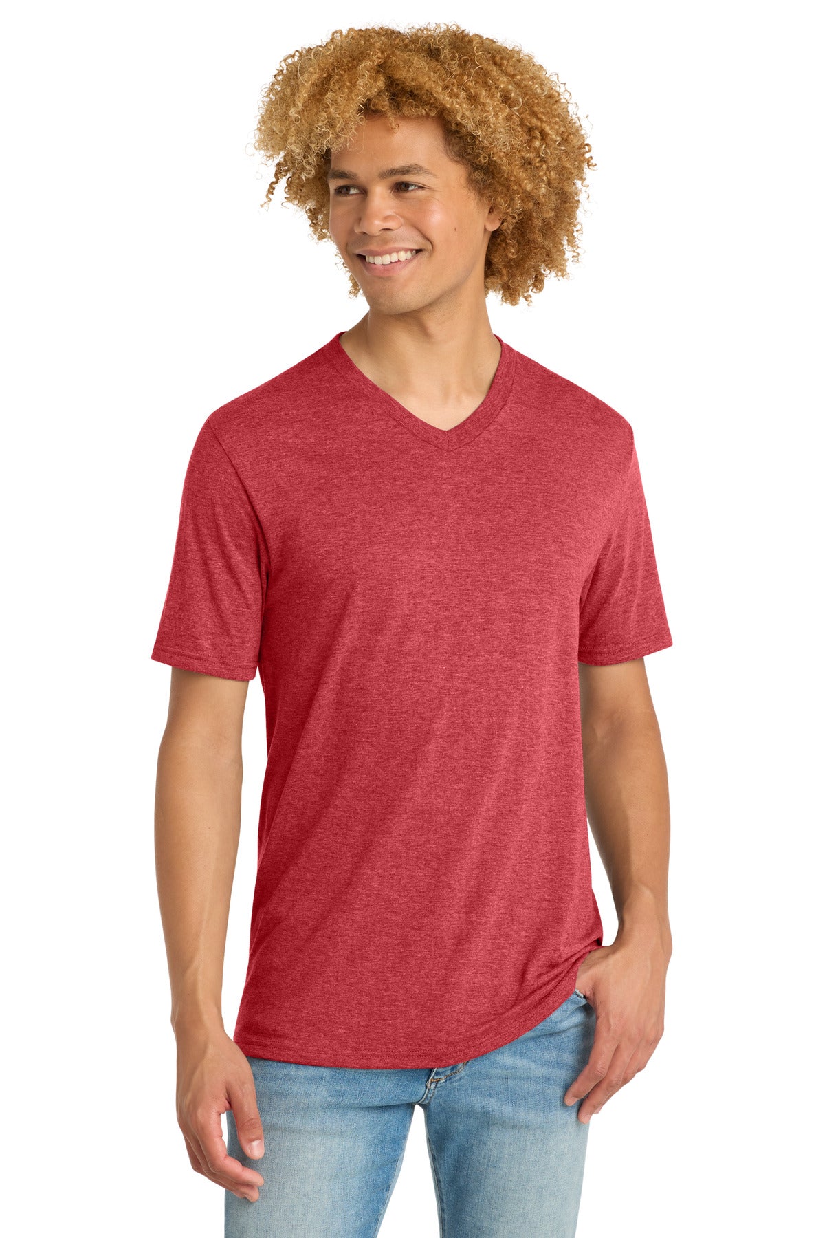 Custom Red Frost Perfect Tri V-Neck Tee DT1350, personalized by SanCanDo Swag in Argyle, TX