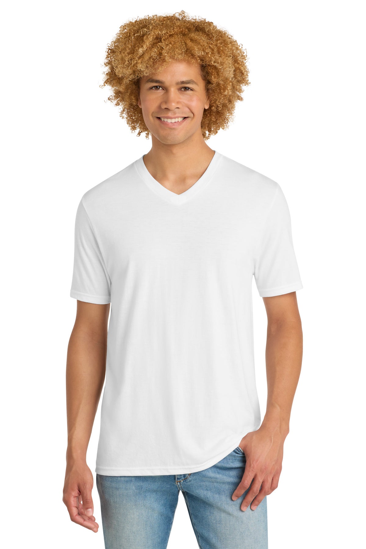 Custom White Perfect Tri V-Neck Tee DT1350, personalized by SanCanDo Swag in Argyle, TX