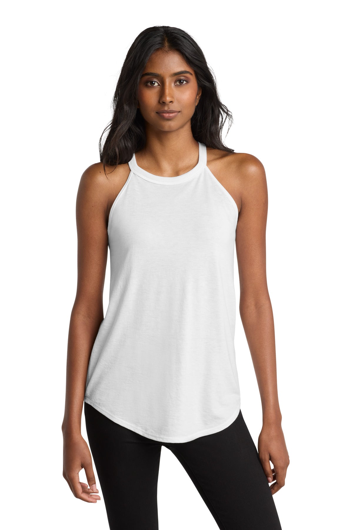 Custom White Women's Perfect Tri Rocker Tank DT137L, personalized by SanCanDo Swag in Argyle, TX