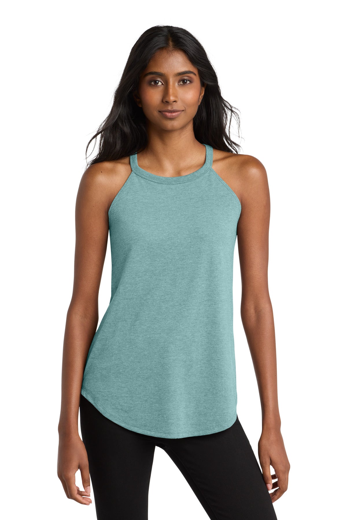 Custom Heathered Eucalyptus Blue Women's Perfect Tri Rocker Tank DT137L, personalized by SanCanDo Swag in Argyle, TX
