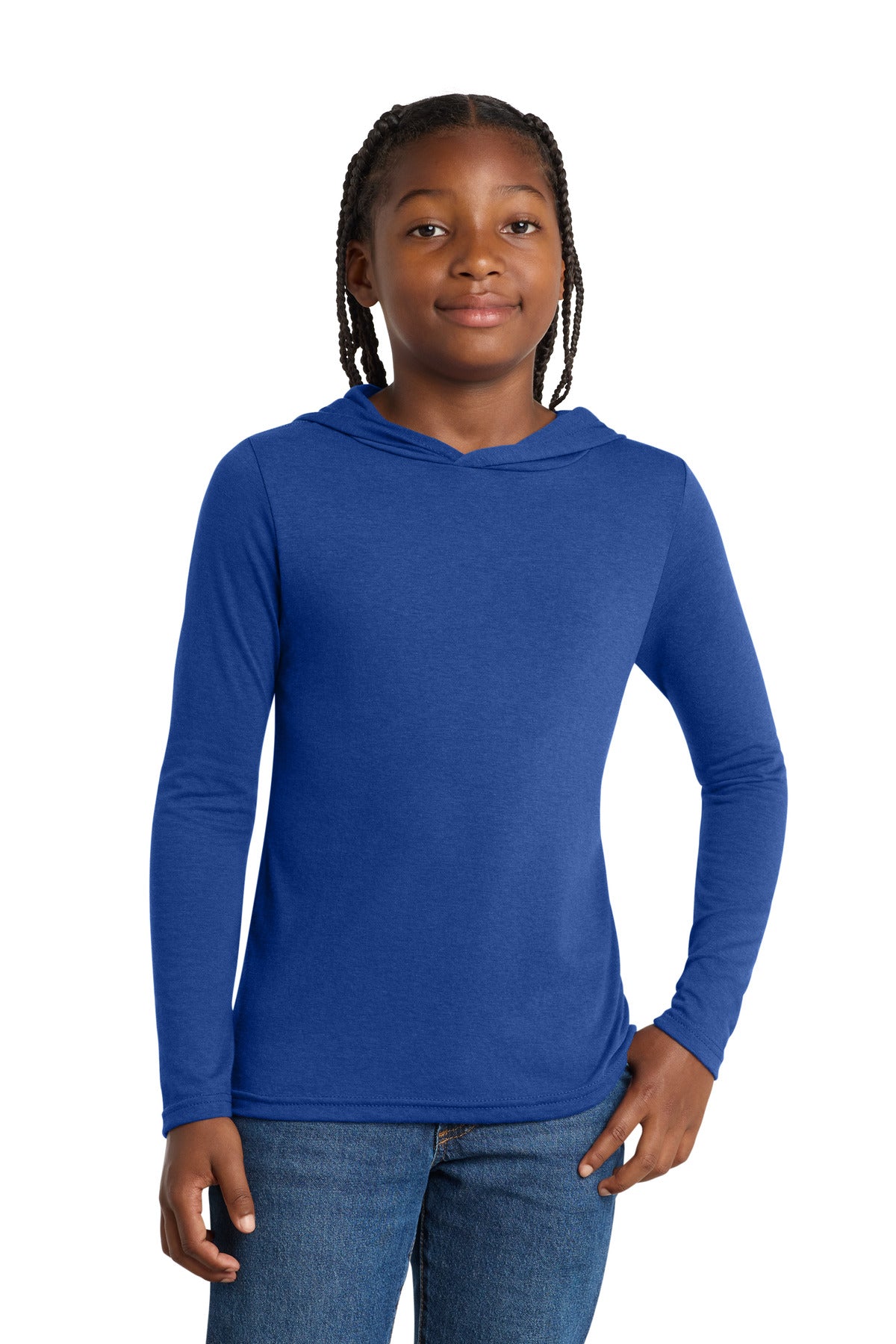 Custom Deep Royal Youth Perfect Tri Long Sleeve Hoodie DT139Y, personalized by SanCanDo Swag in Argyle, TX