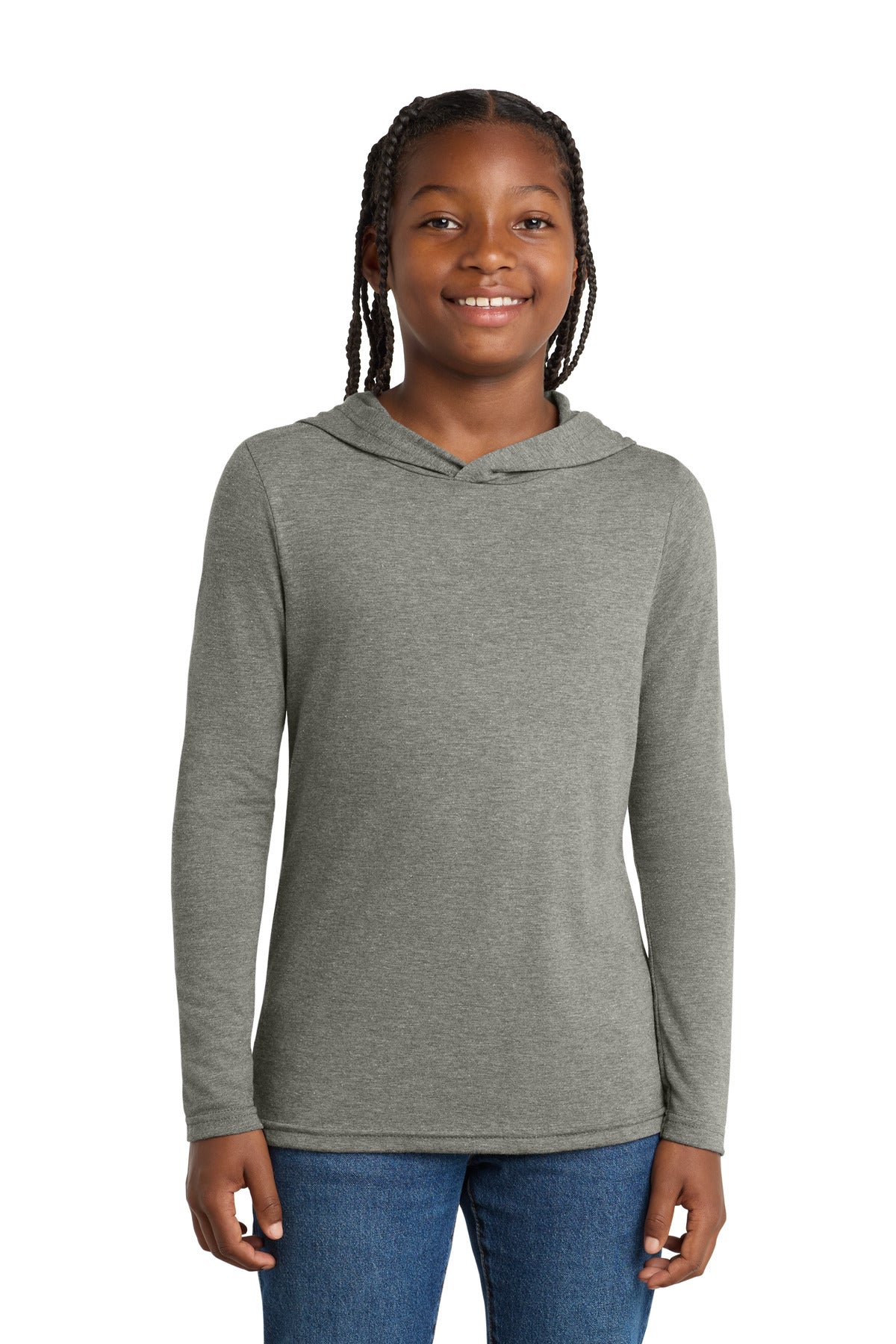 Custom Grey Frost Youth Perfect Tri Long Sleeve Hoodie DT139Y, personalized by SanCanDo Swag in Argyle, TX