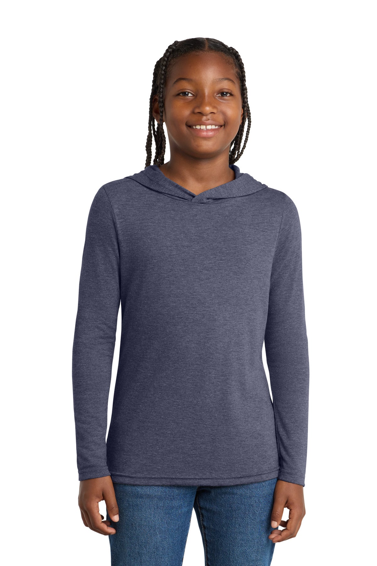 Custom Navy Frost Youth Perfect Tri Long Sleeve Hoodie DT139Y, personalized by SanCanDo Swag in Argyle, TX