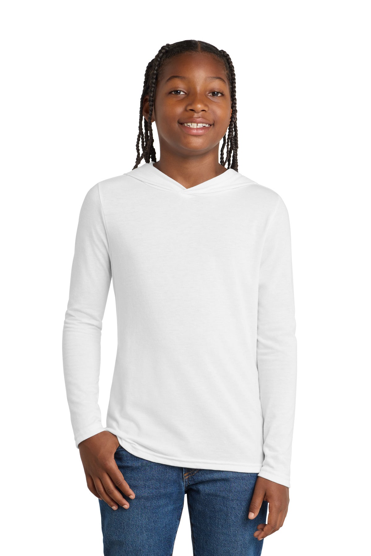 Custom White Youth Perfect Tri Long Sleeve Hoodie DT139Y, personalized by SanCanDo Swag in Argyle, TX