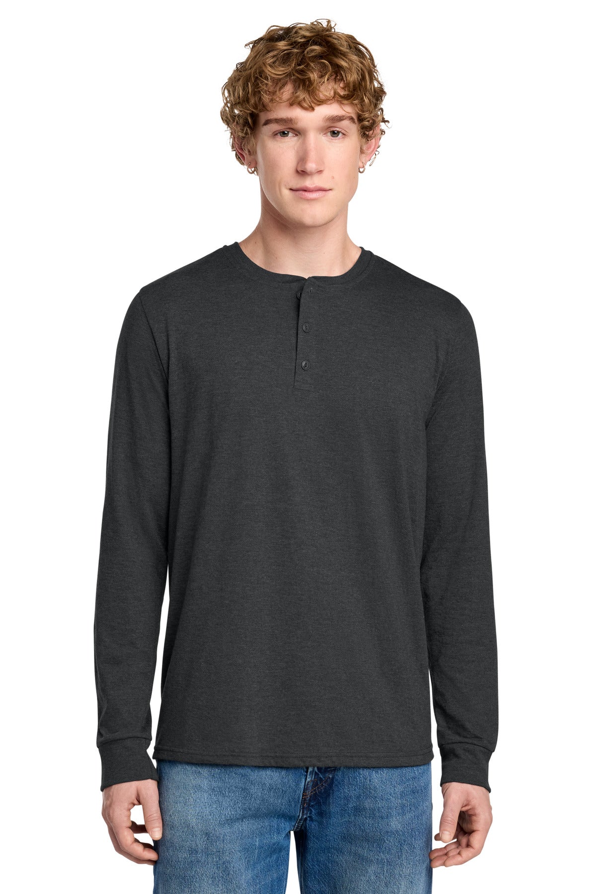 Custom Black Frost Perfect Tri Long Sleeve Henley DT145, personalized by SanCanDo Swag in Argyle, TX