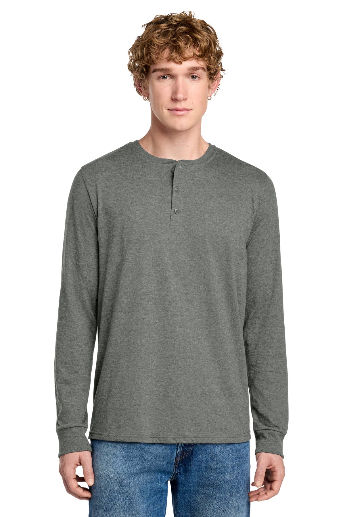 Custom Heathered Charcoal Perfect Tri Long Sleeve Henley DT145, personalized by SanCanDo Swag in Argyle, TX