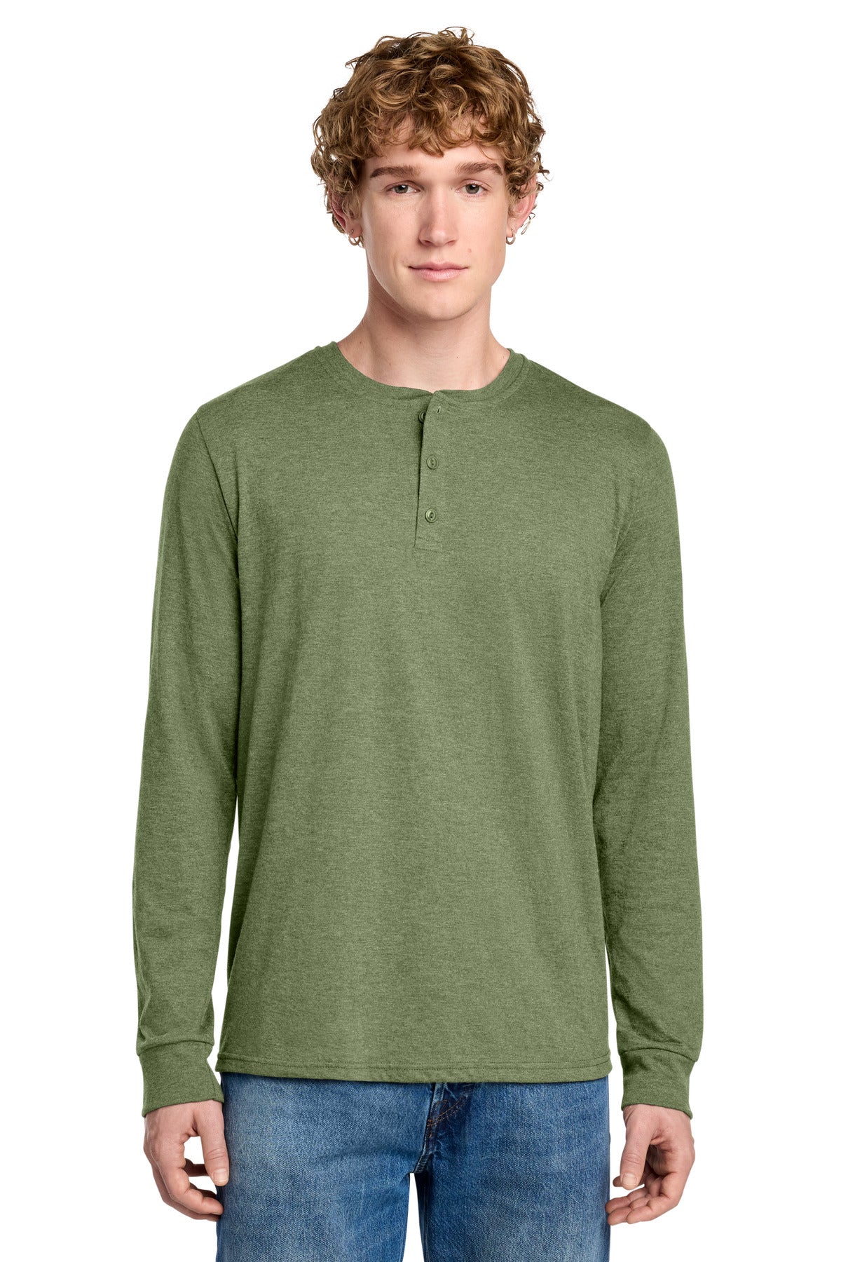 Custom Military Green Frost Perfect Tri Long Sleeve Henley DT145, personalized by SanCanDo Swag in Argyle, TX