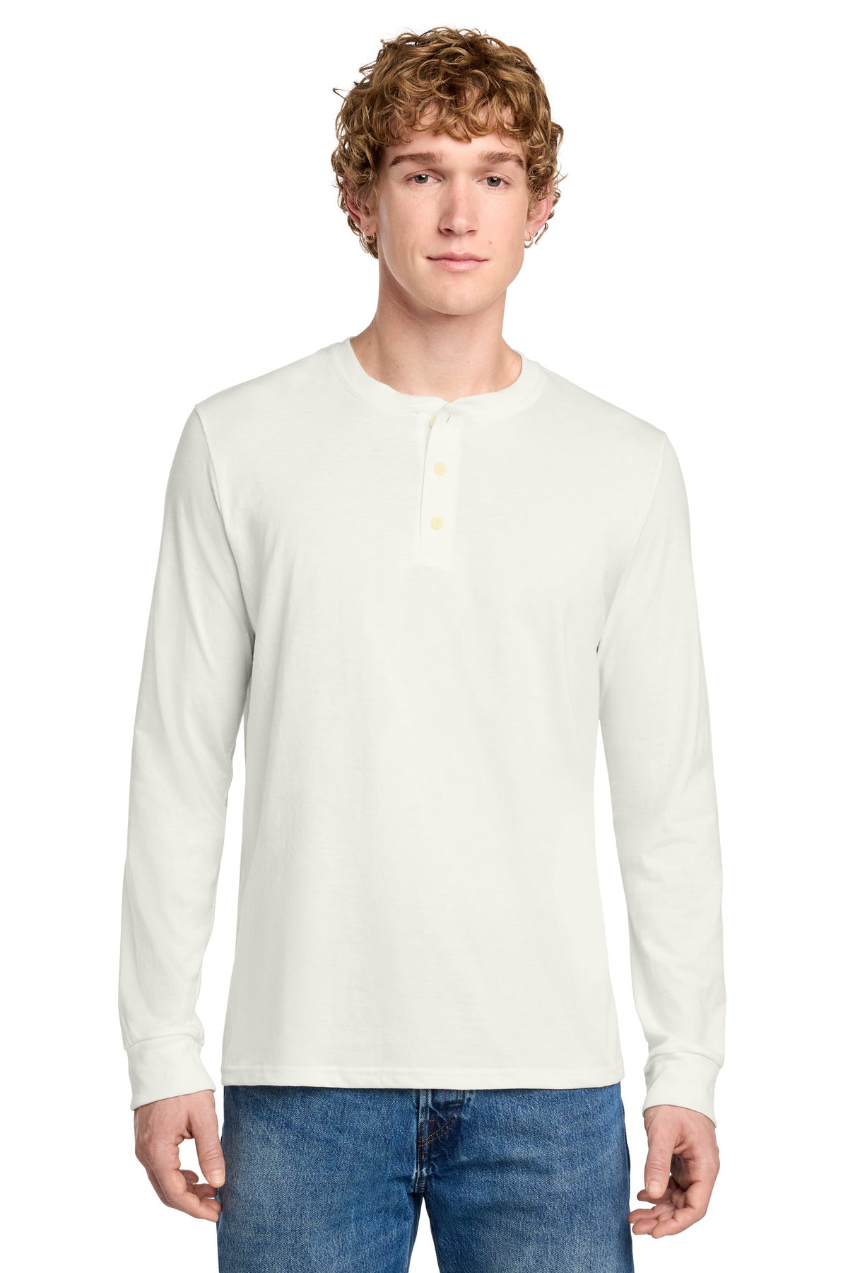 Custom Natural Perfect Tri Long Sleeve Henley DT145, personalized by SanCanDo Swag in Argyle, TX