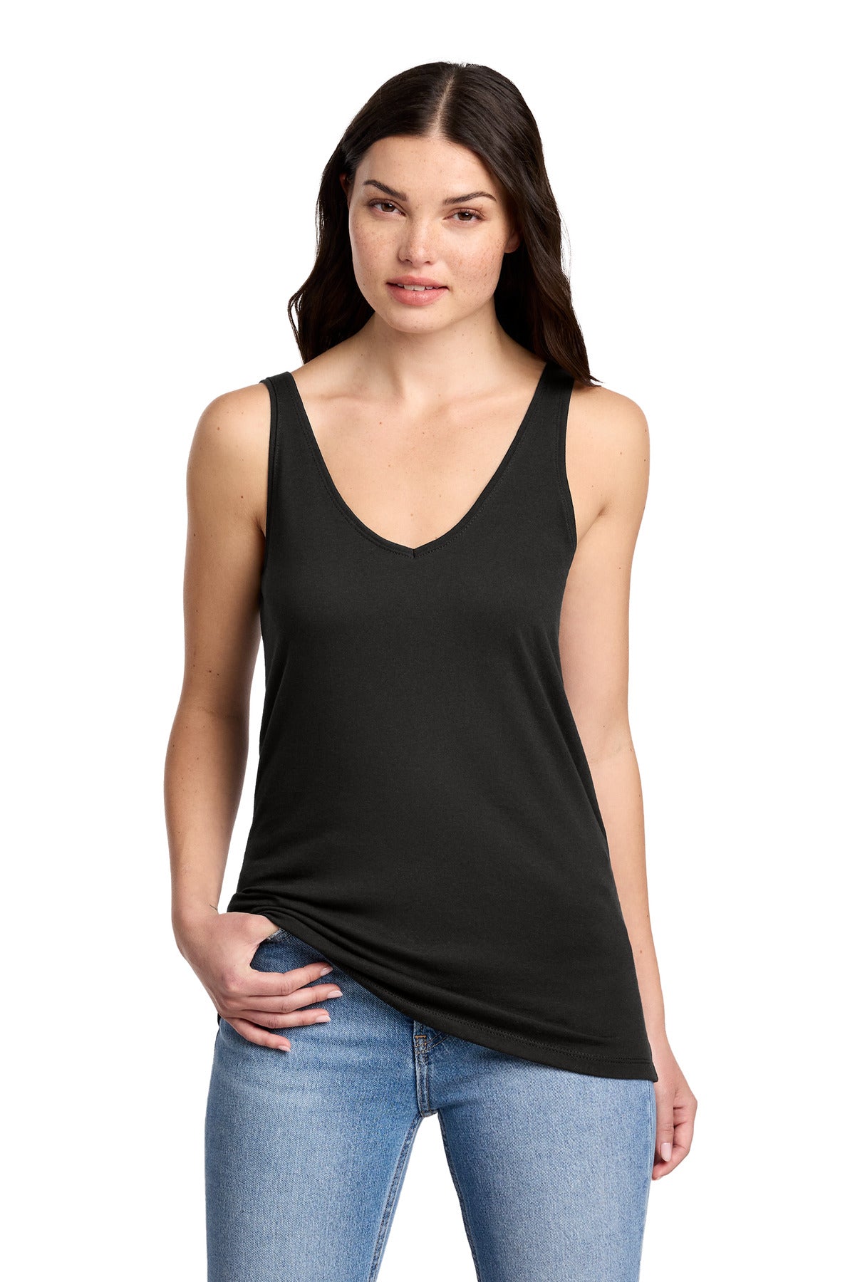 Custom Black Women's Perfect Blend CVC V-Neck Tank DT154, personalized by SanCanDo Swag in Argyle, TX