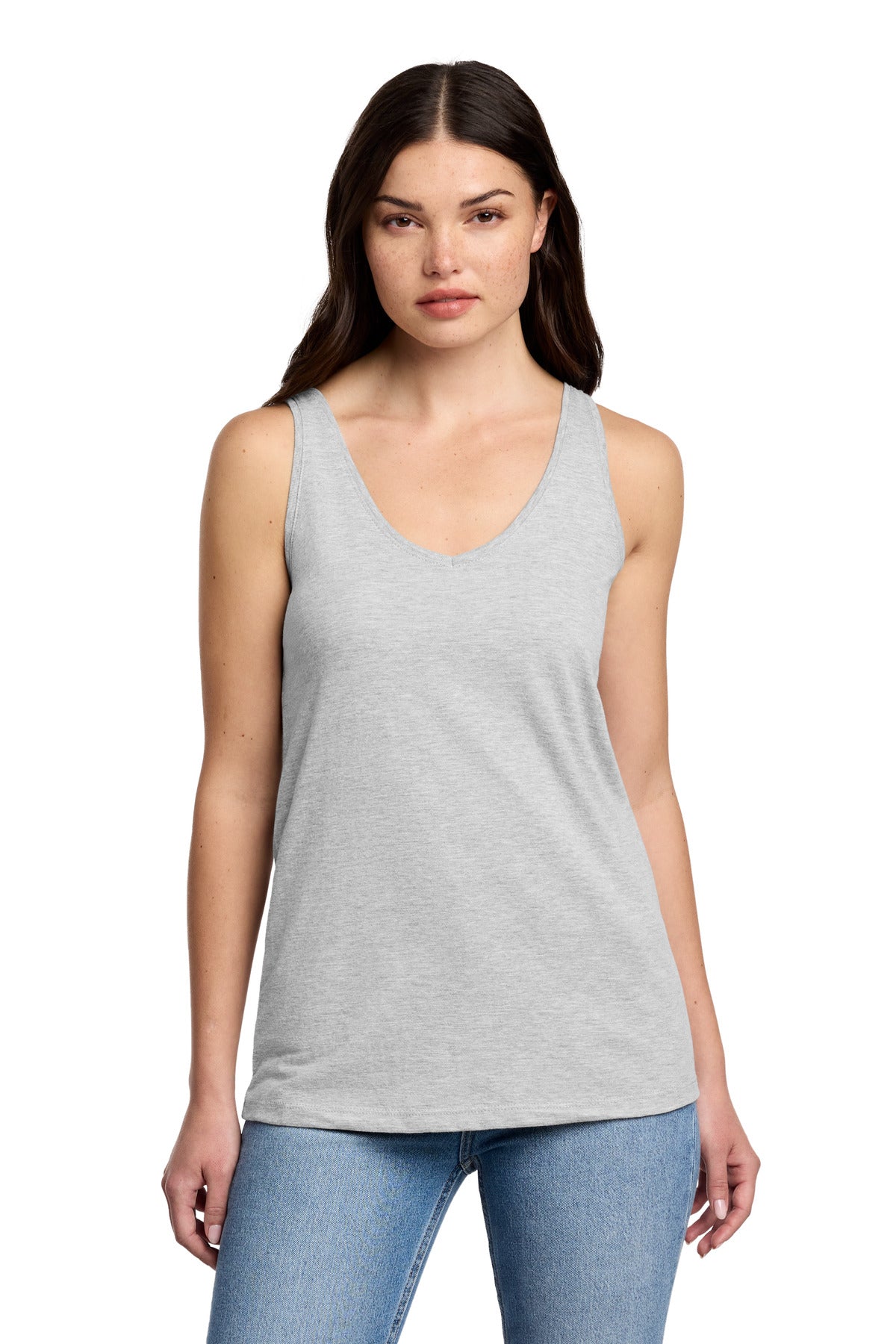 Custom Light Heather Grey Women's Perfect Blend CVC V-Neck Tank DT154, personalized by SanCanDo Swag in Argyle, TX