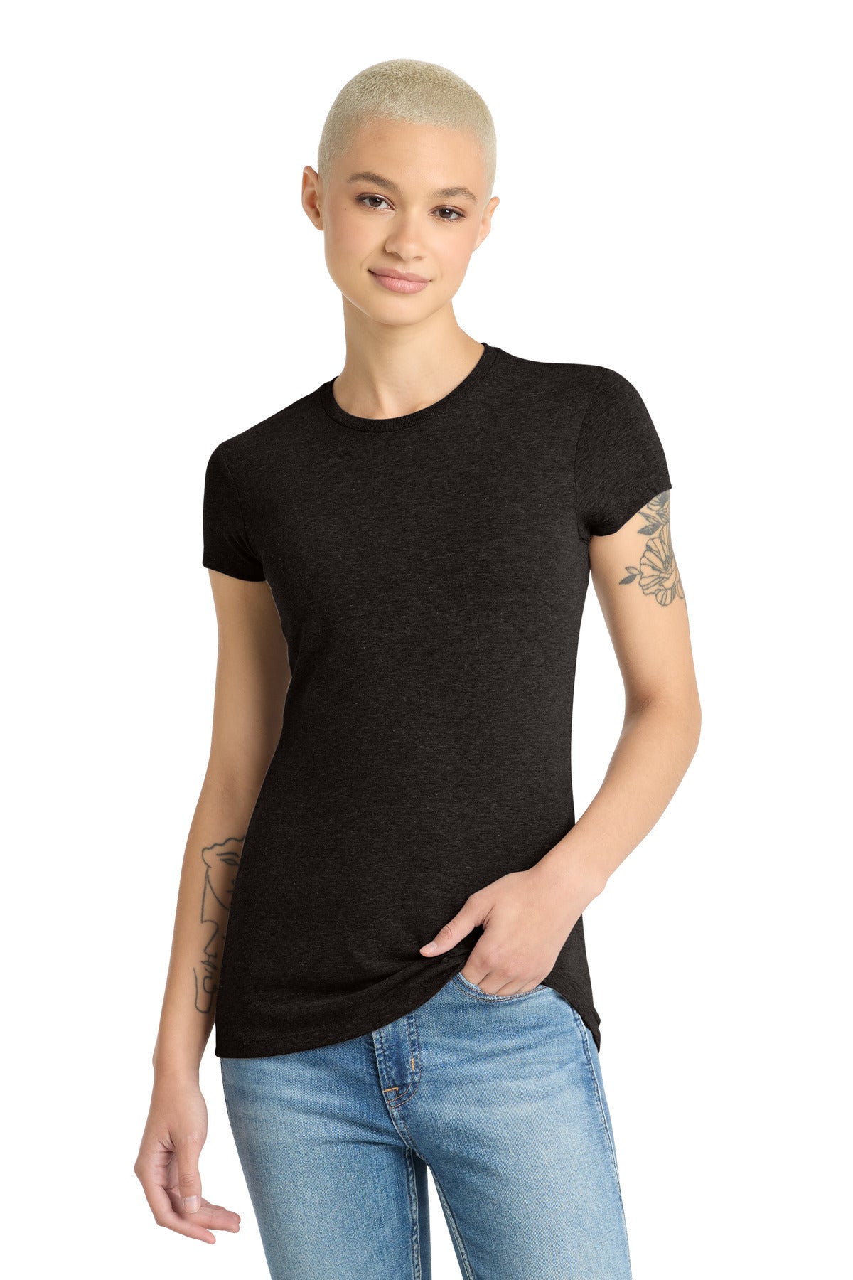 Custom Black Frost Women's Fitted Perfect Tri Tee DT155, personalized by SanCanDo Swag in Argyle, TX
