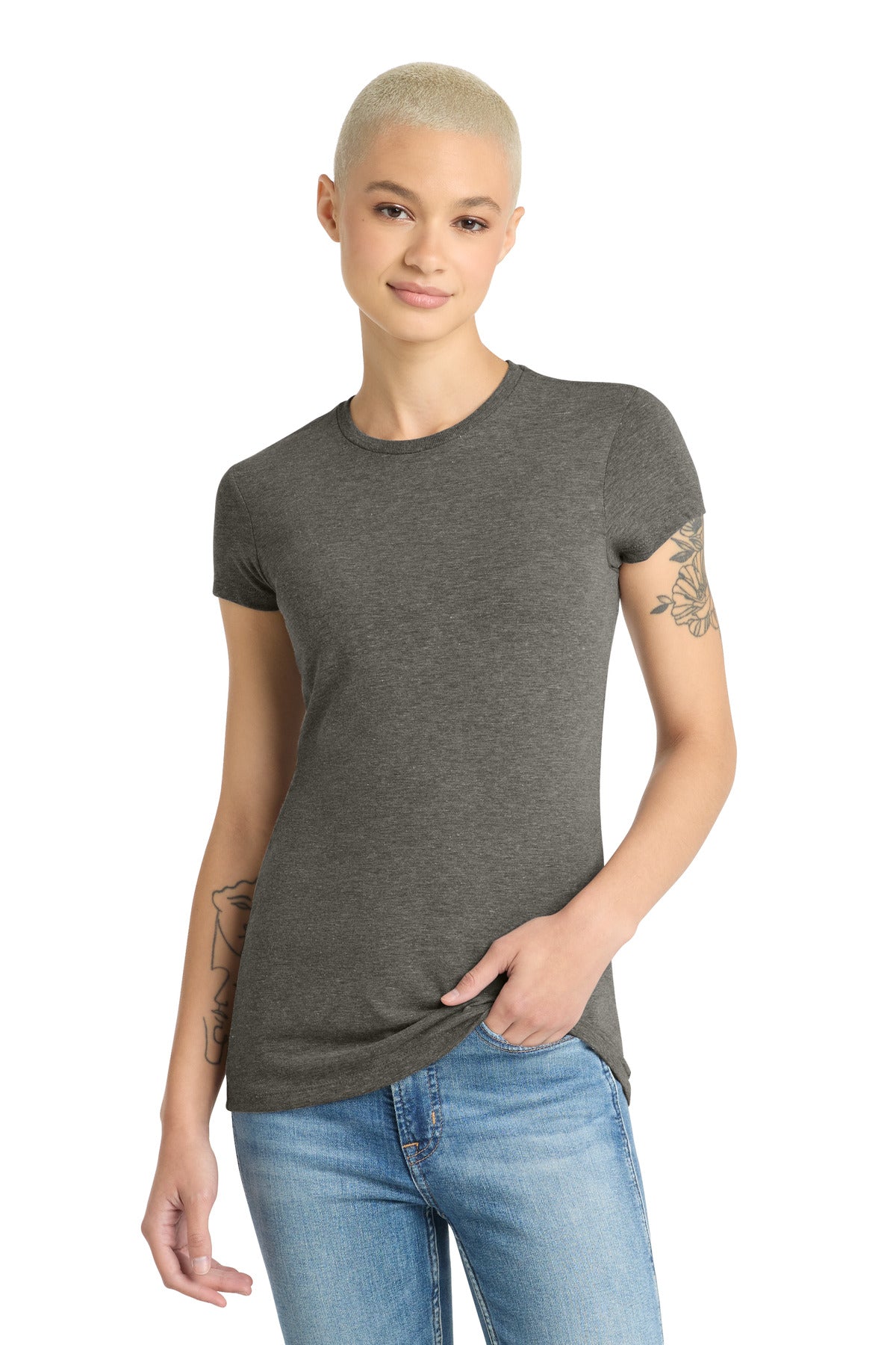 Custom Grey Frost Women's Fitted Perfect Tri Tee DT155, personalized by SanCanDo Swag in Argyle, TX